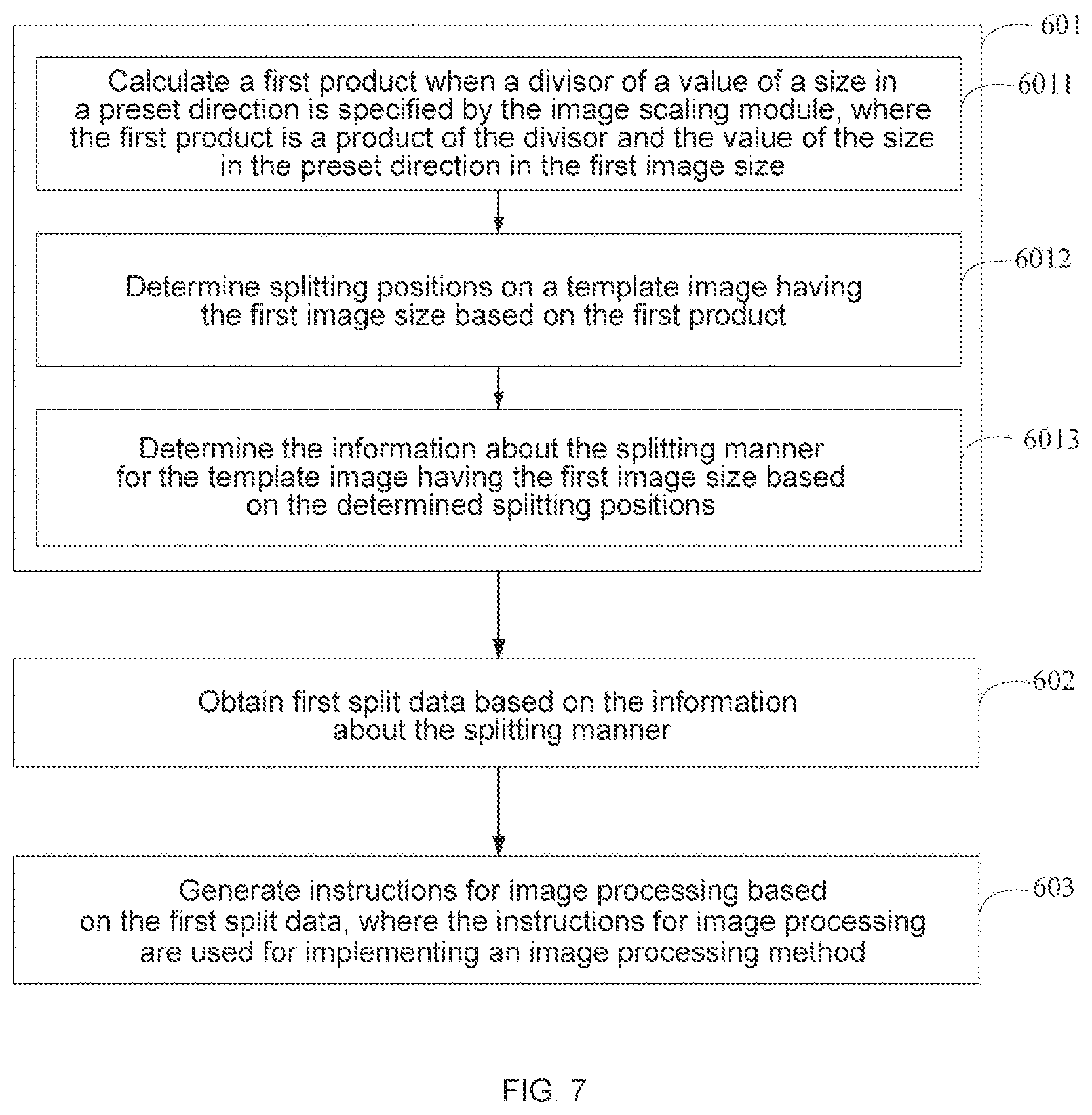 Patent US12347061 Figure 6 – Splitting and scaling images for input to a model and method, medium, and device therefor