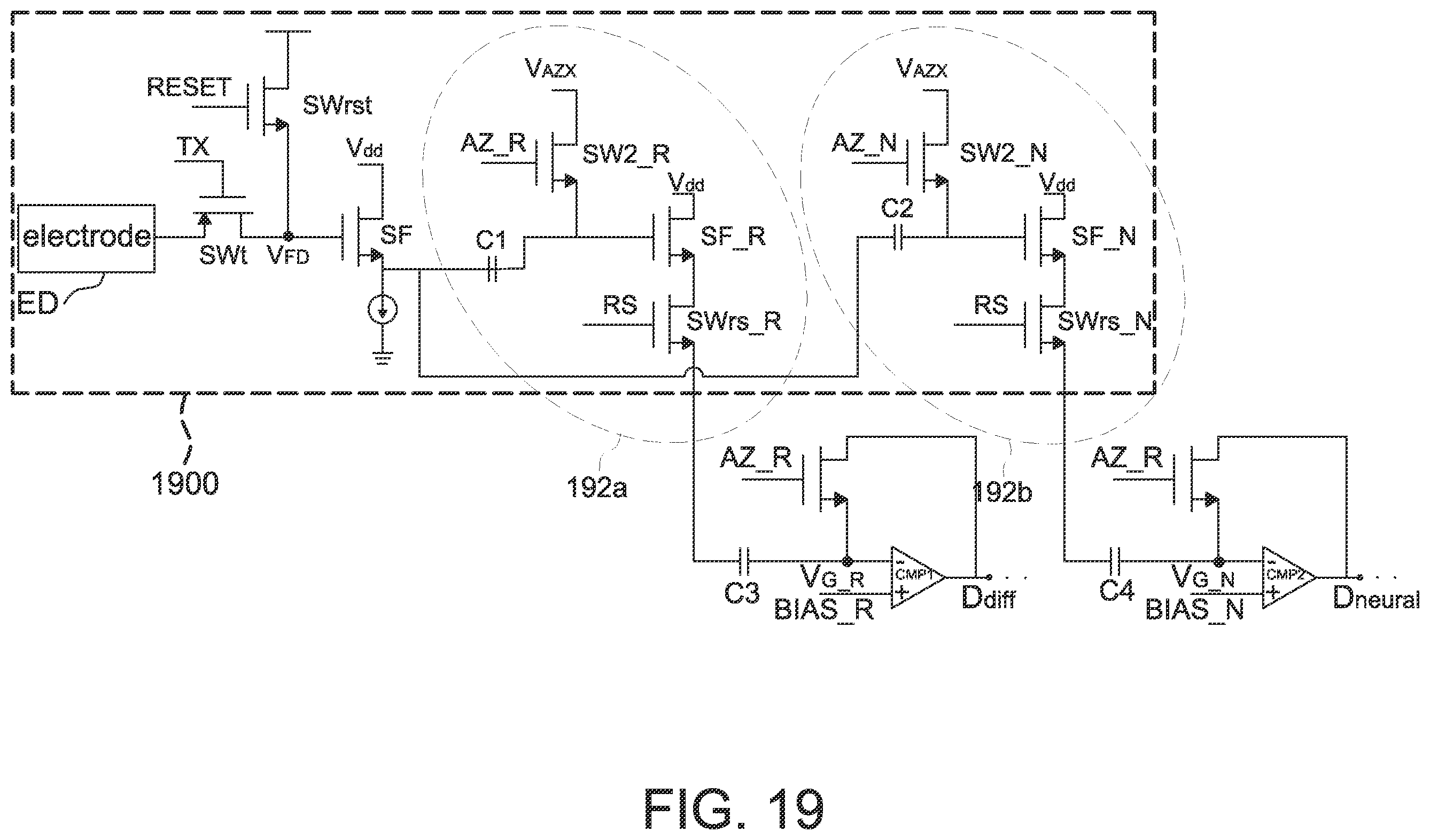Patent US12347181 Figure 20 – Neural signal detection circuit outputting time difference data or neural data