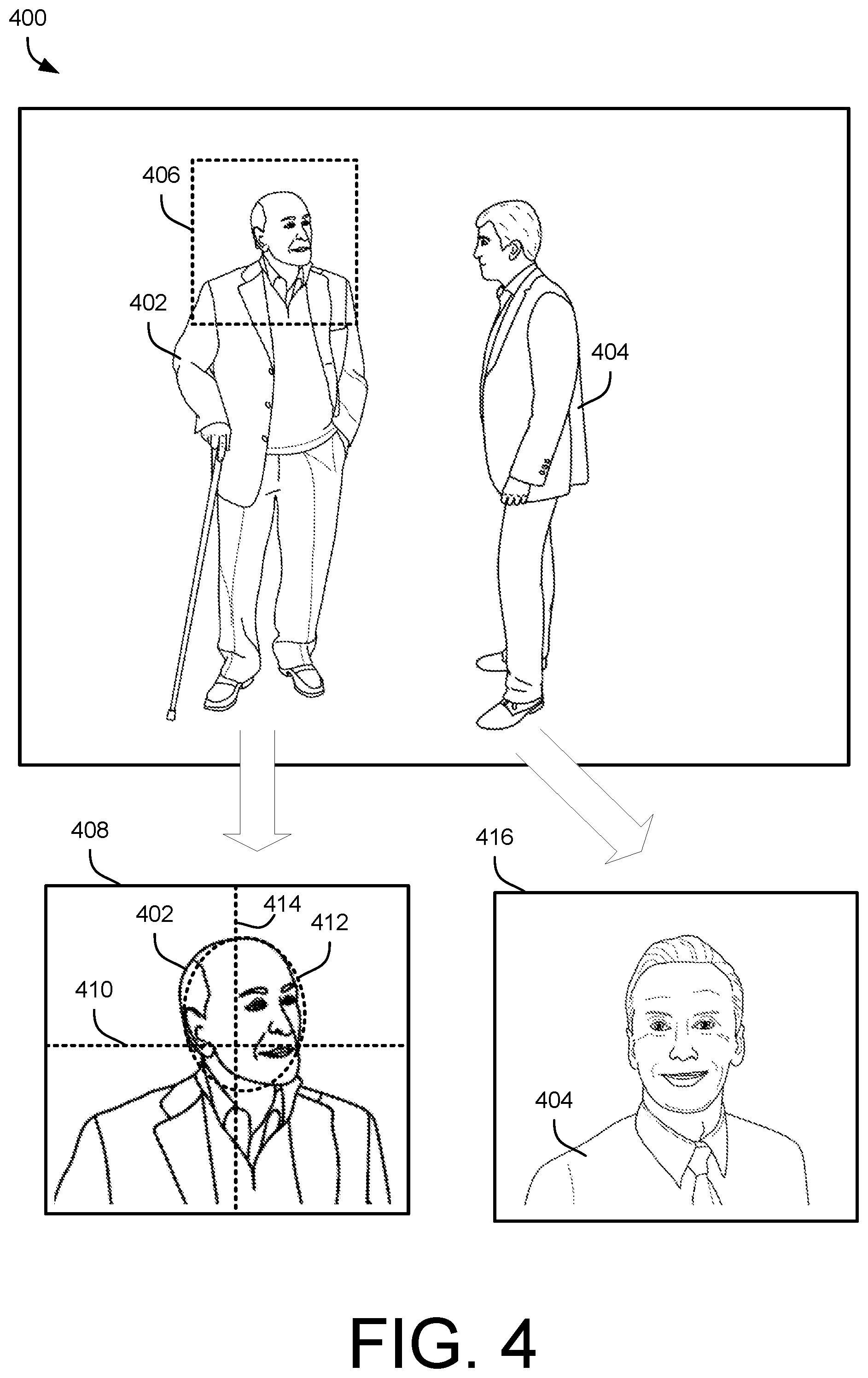 Patent US12347231 Figure 4 – Headshot extraction and curation