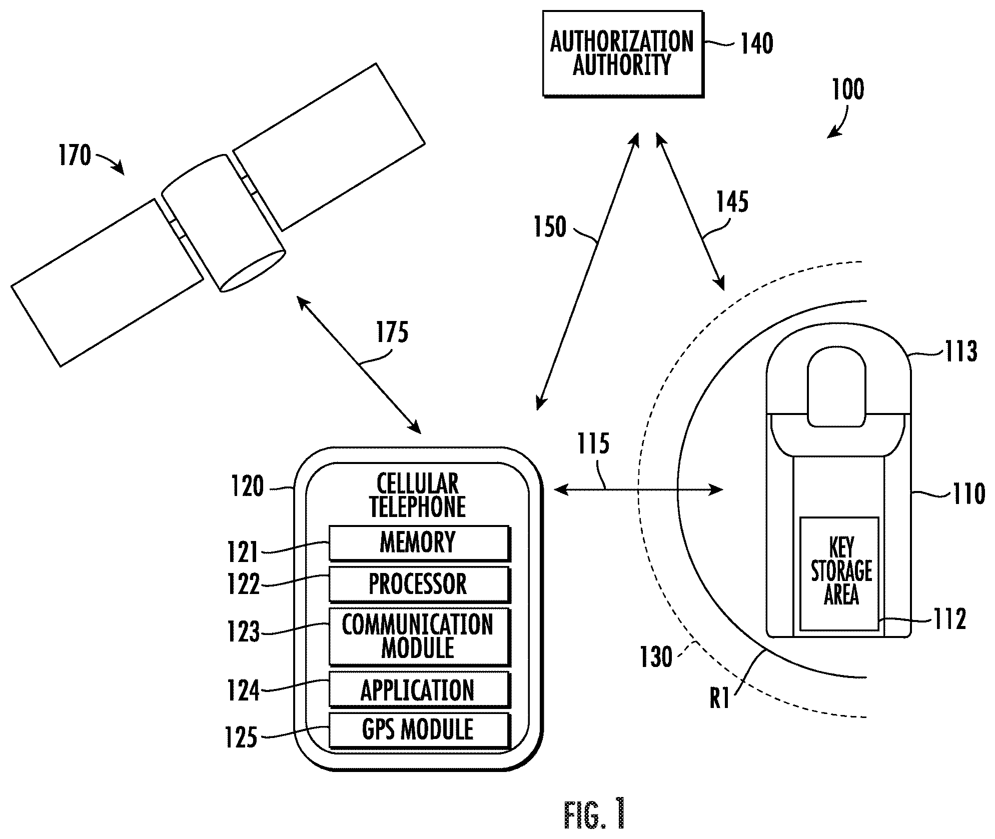Patent US12347254 Figure 1 – Using combination of GPS and BLE beaconing to locate a lock box