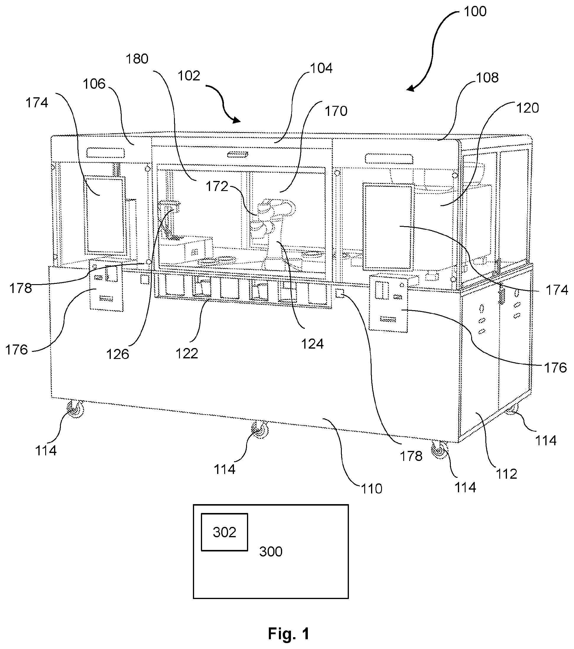 Patent US12347259 Figure 1 – Automatic beverage vending machine