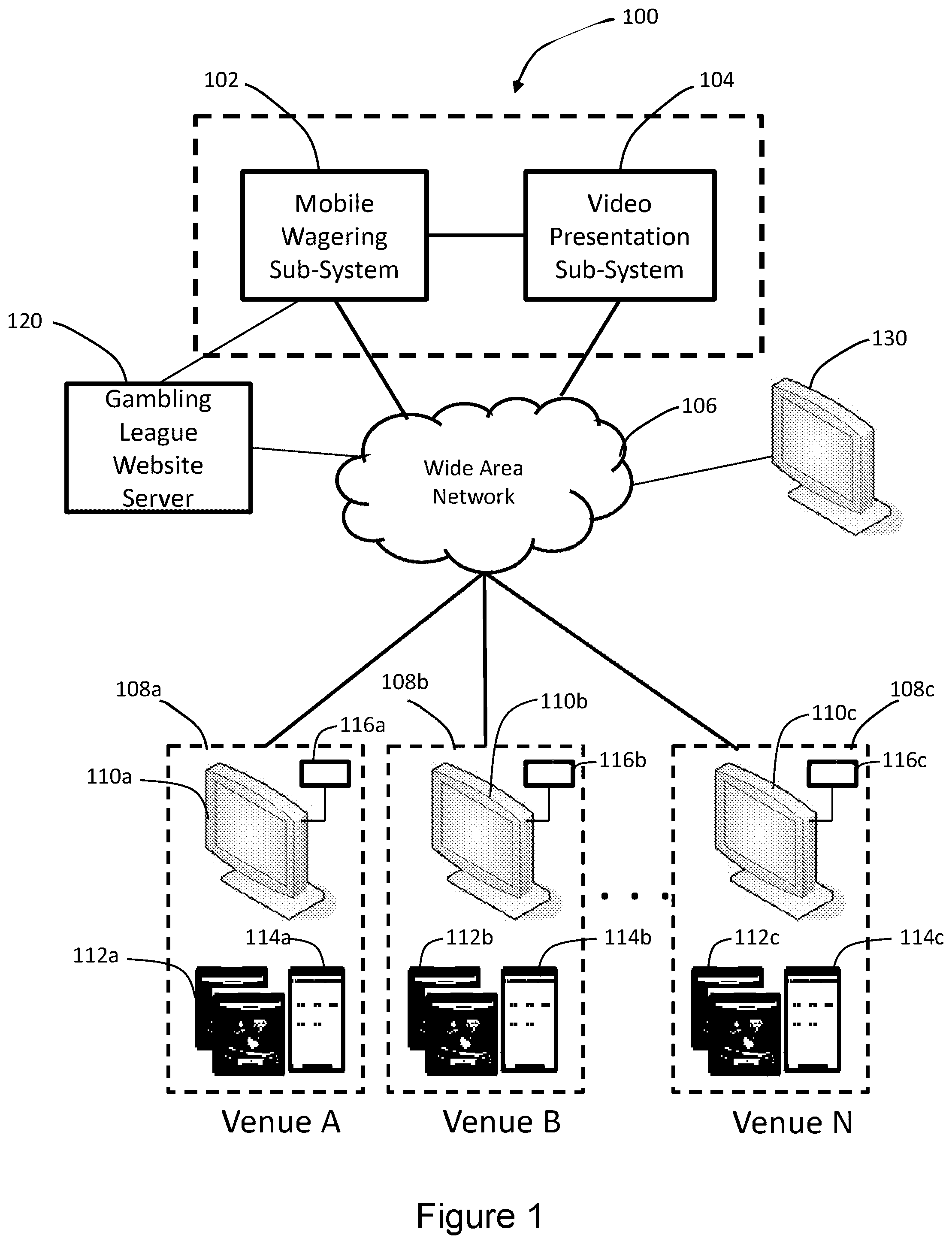 Patent US12347274 — Virtual world gaming tournament with skill-based bonus game — Figure 1