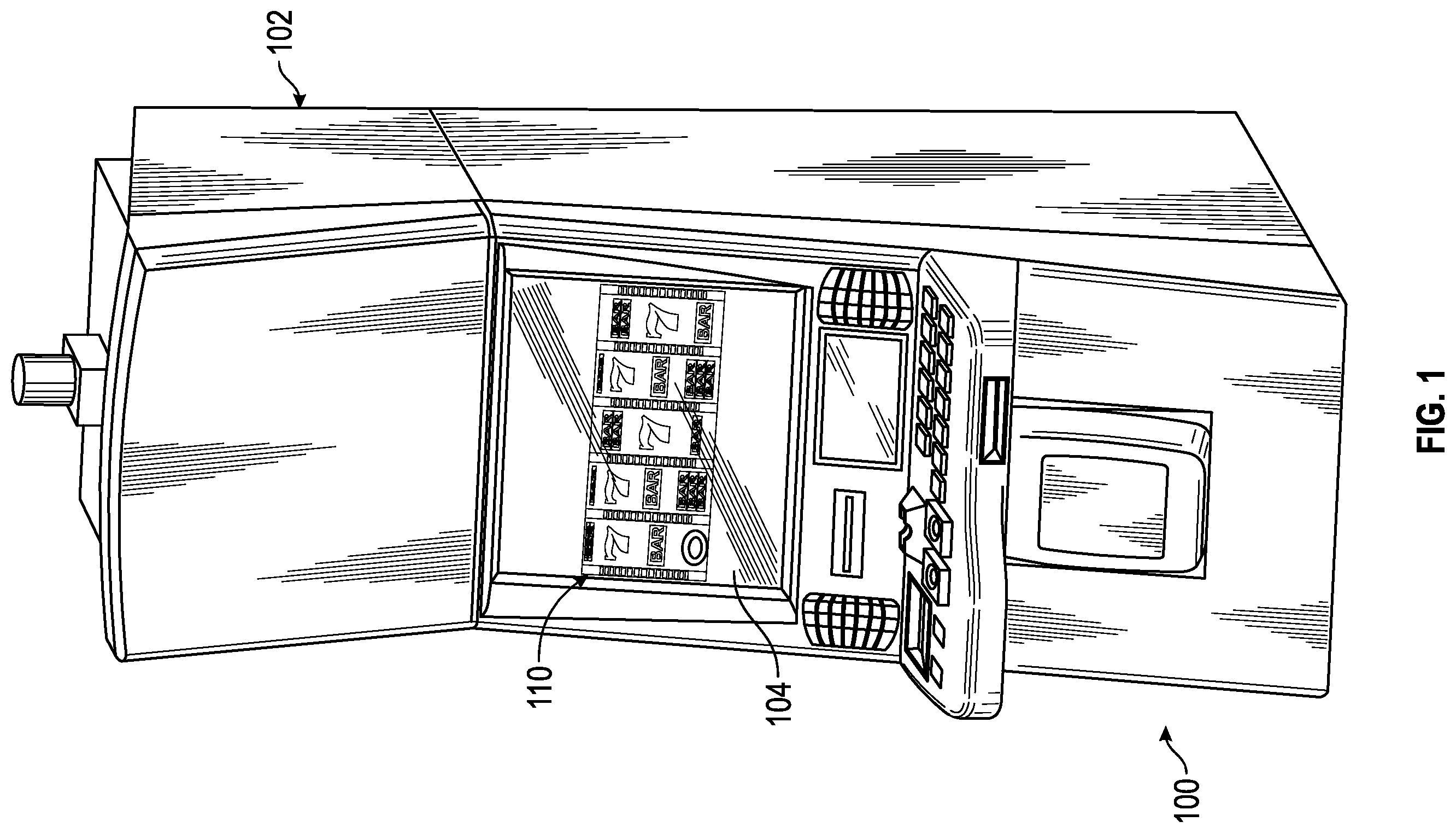 Patent US12347280 Figure 1 – Gaming system having a reel assembly with winning symbol combination indicating reel dividers