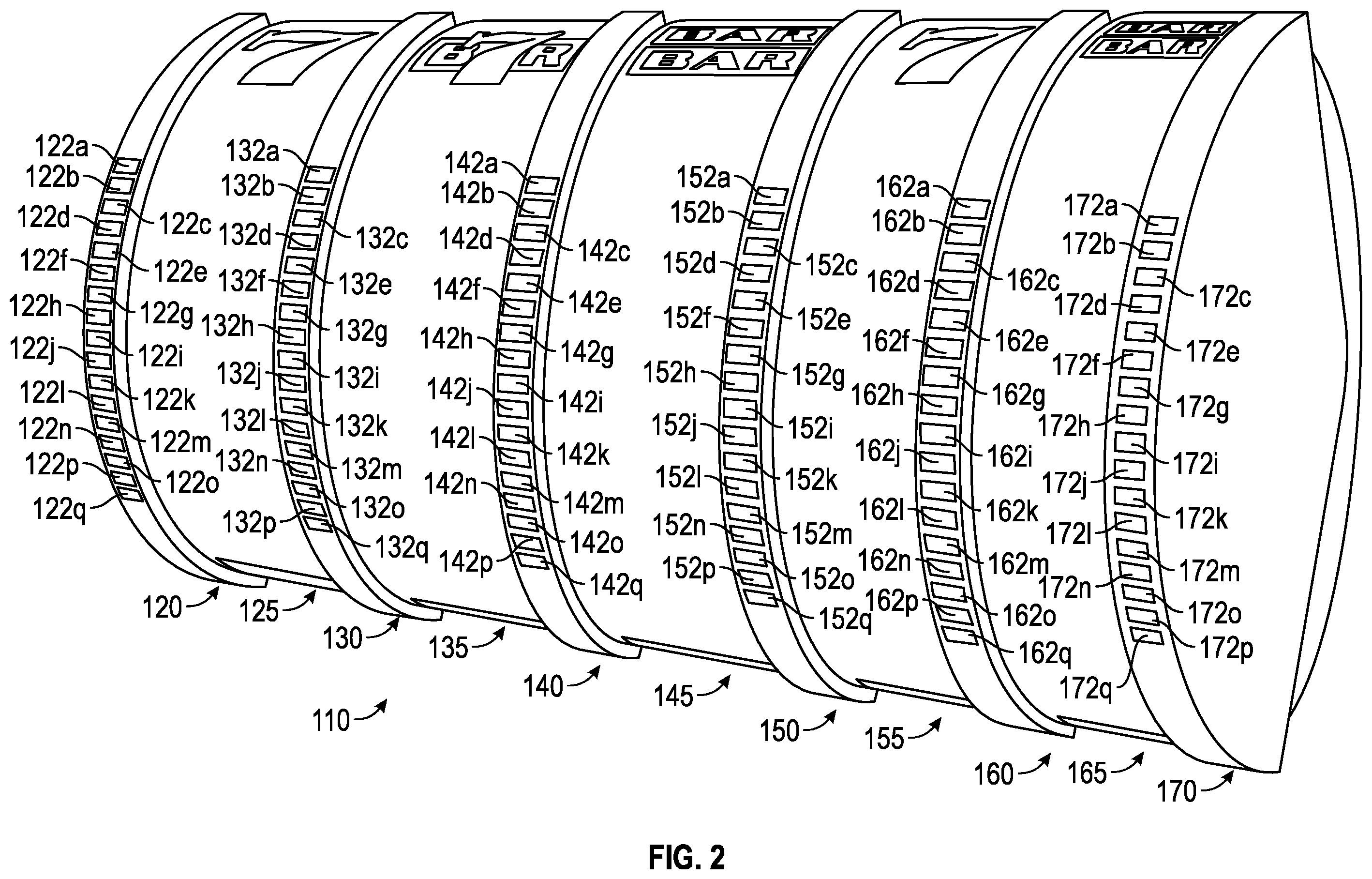 Patent US12347280 Figure 2 – Gaming system having a reel assembly with winning symbol combination indicating reel dividers