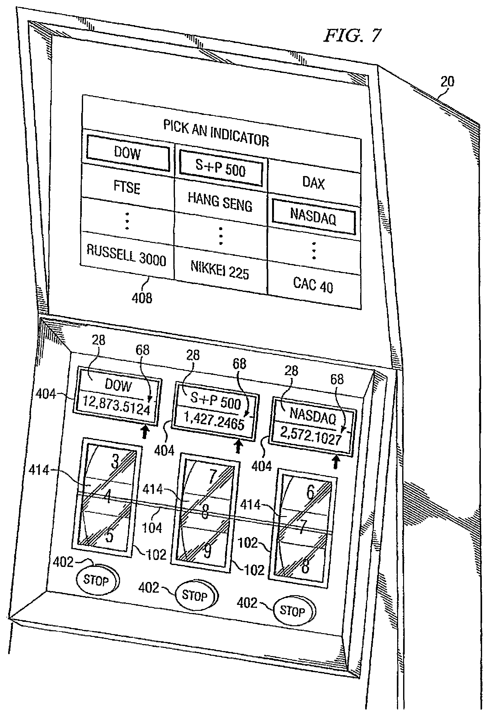 Patent US12347282 Figure 6 – System and method for slot machine game associated with market line wagers