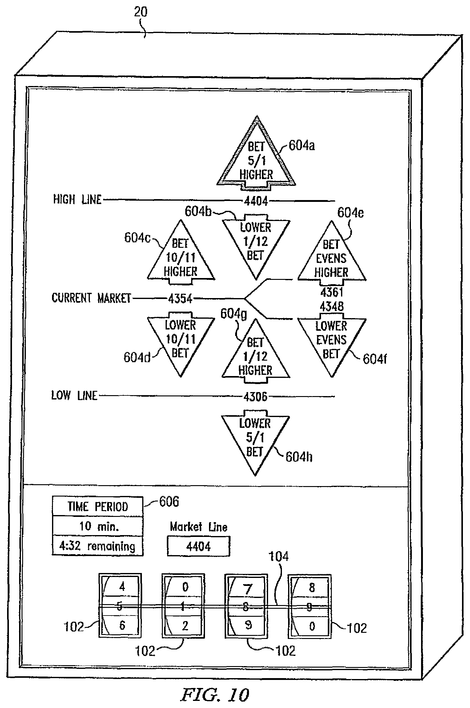 Patent US12347282 Figure 8 – System and method for slot machine game associated with market line wagers