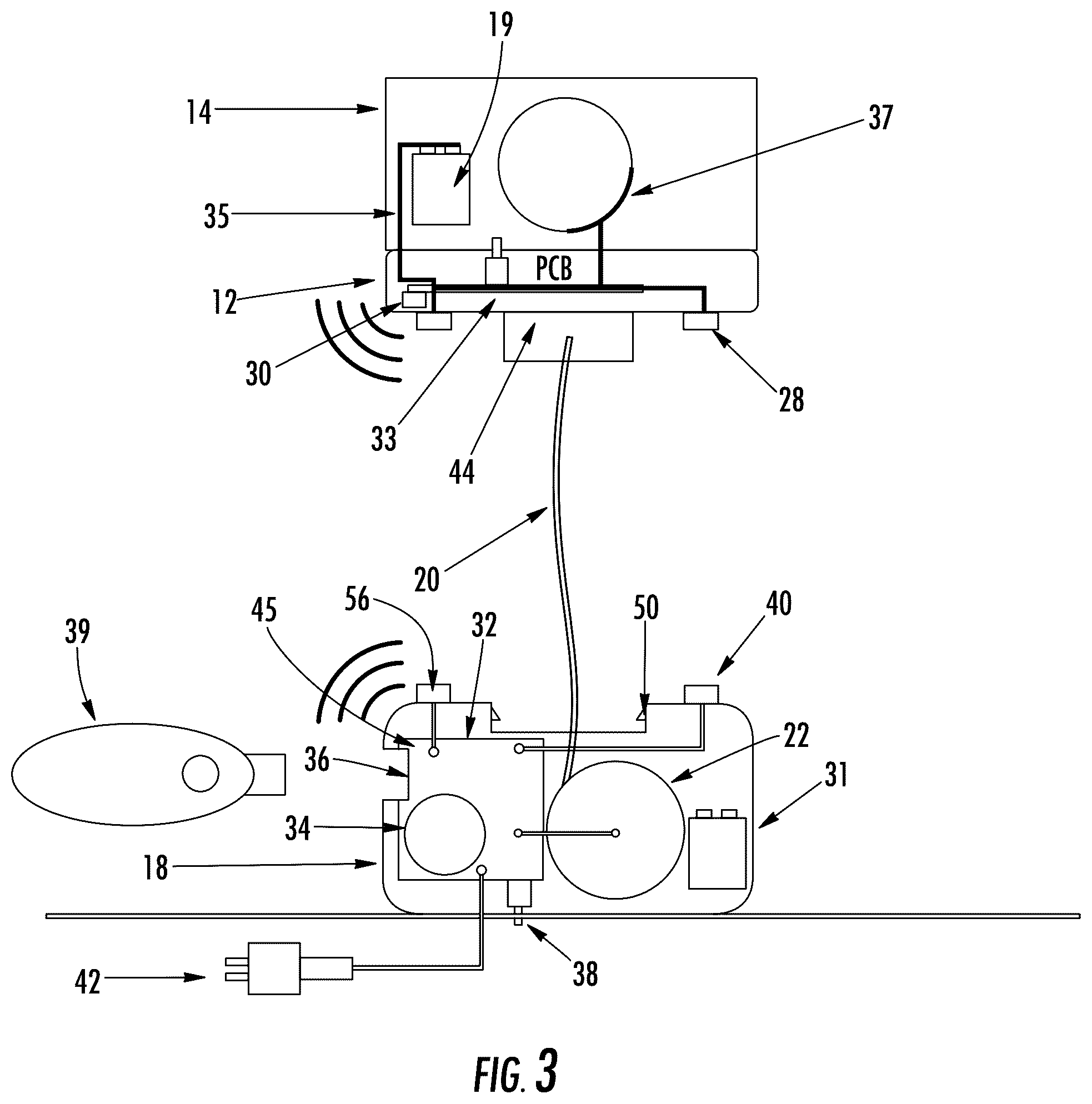 Patent US12347285 Figure 3 – Tethered security system with wireless communication