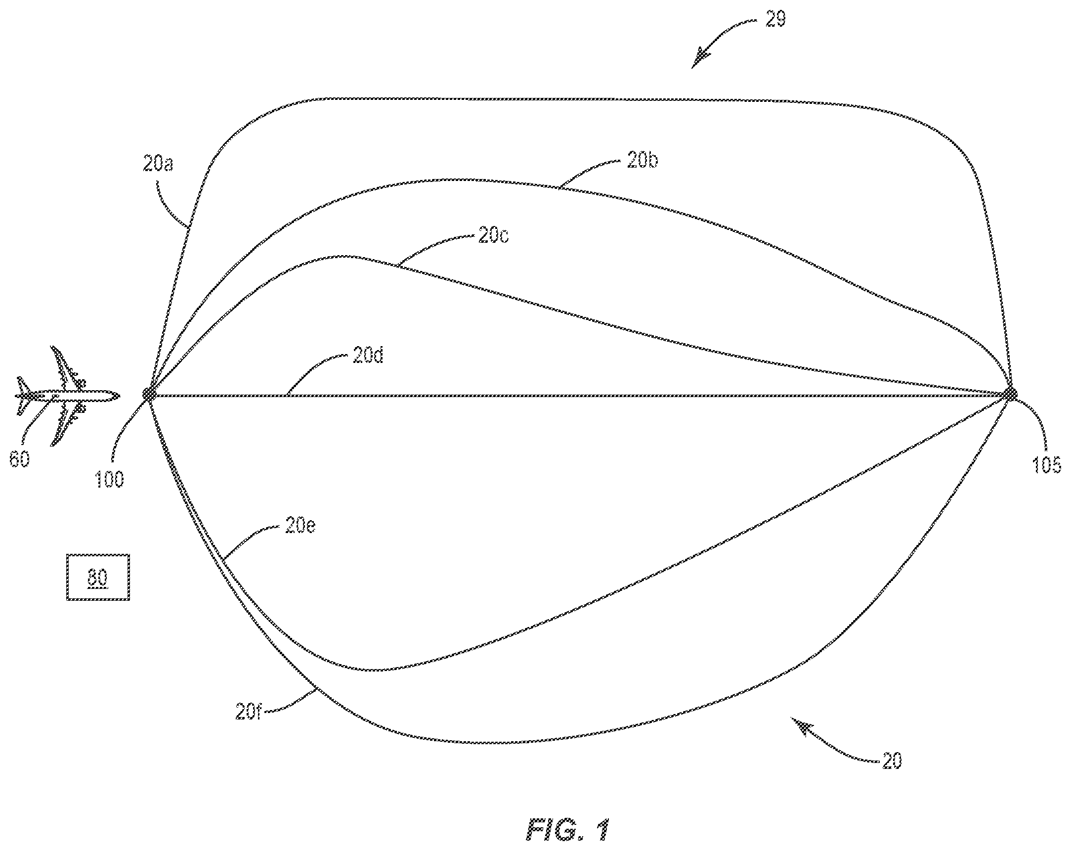 Patent US12347327 Figure 1 – Methods and systems for creating a set of routes for an aircraft to travel through an airspace