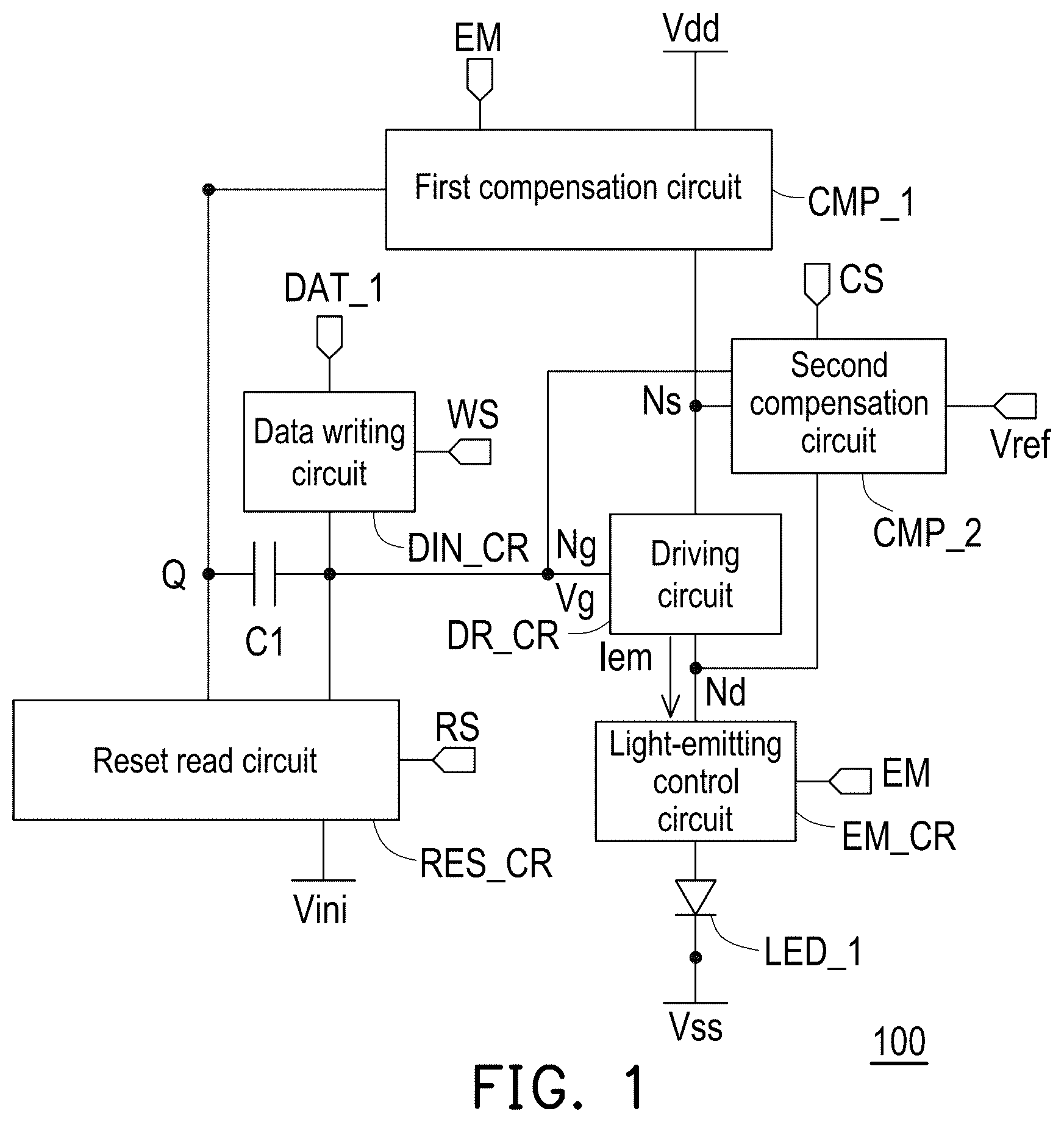 Patent US12347367 Figure 1 – Pixel circuit