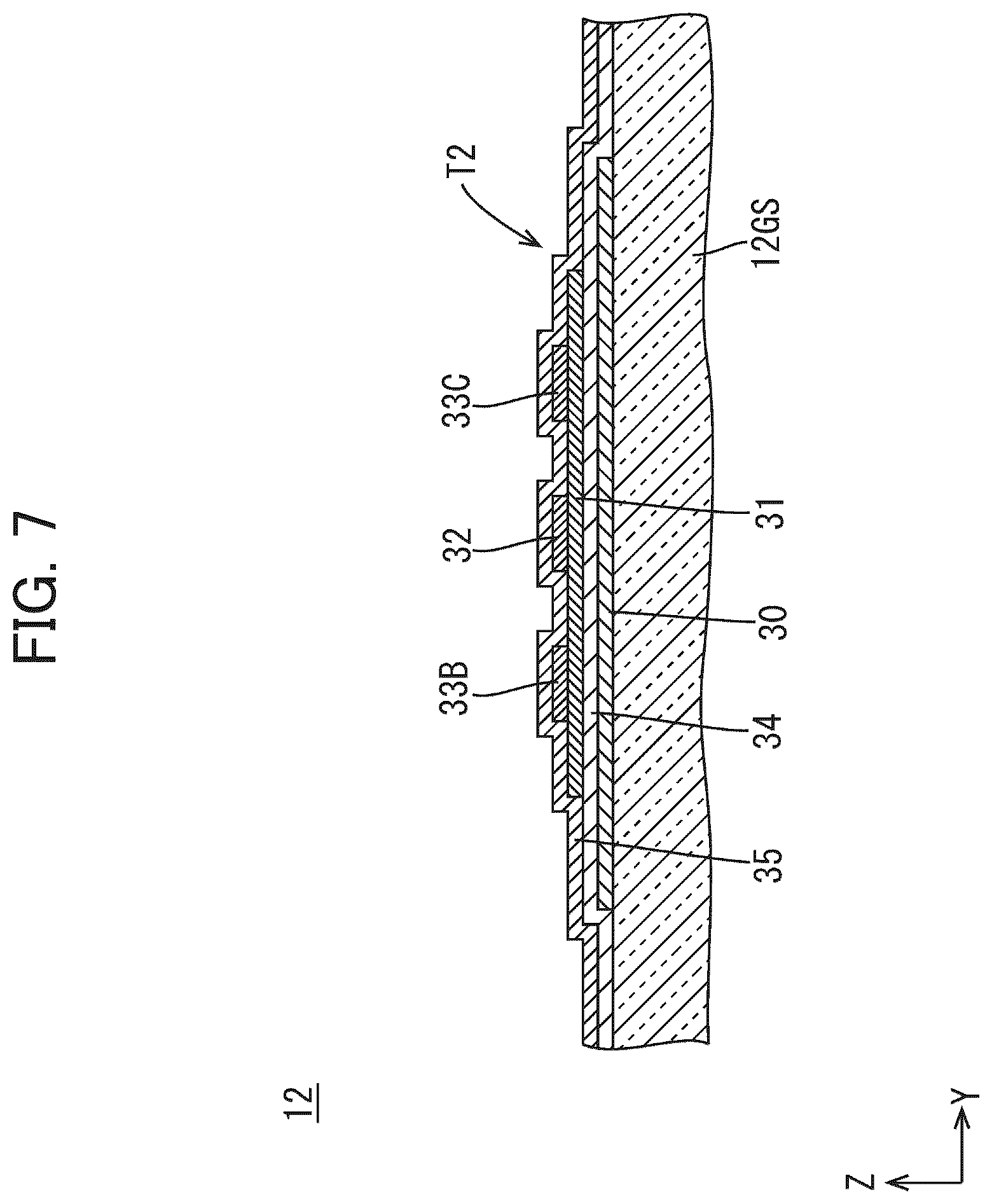 Patent US12347403 Figure 7 – Transistor, circuit substrate, and display device