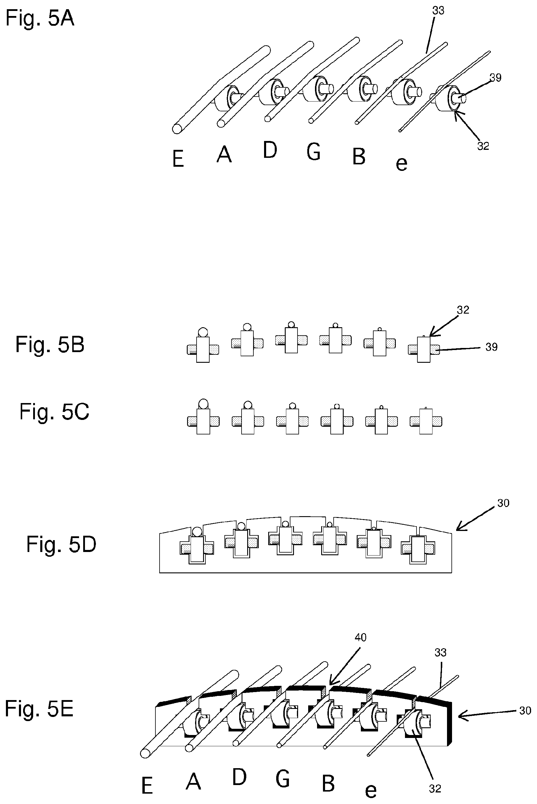 Patent US12347407 Figure 5 – Nut and string tree for a stringed musical instrument