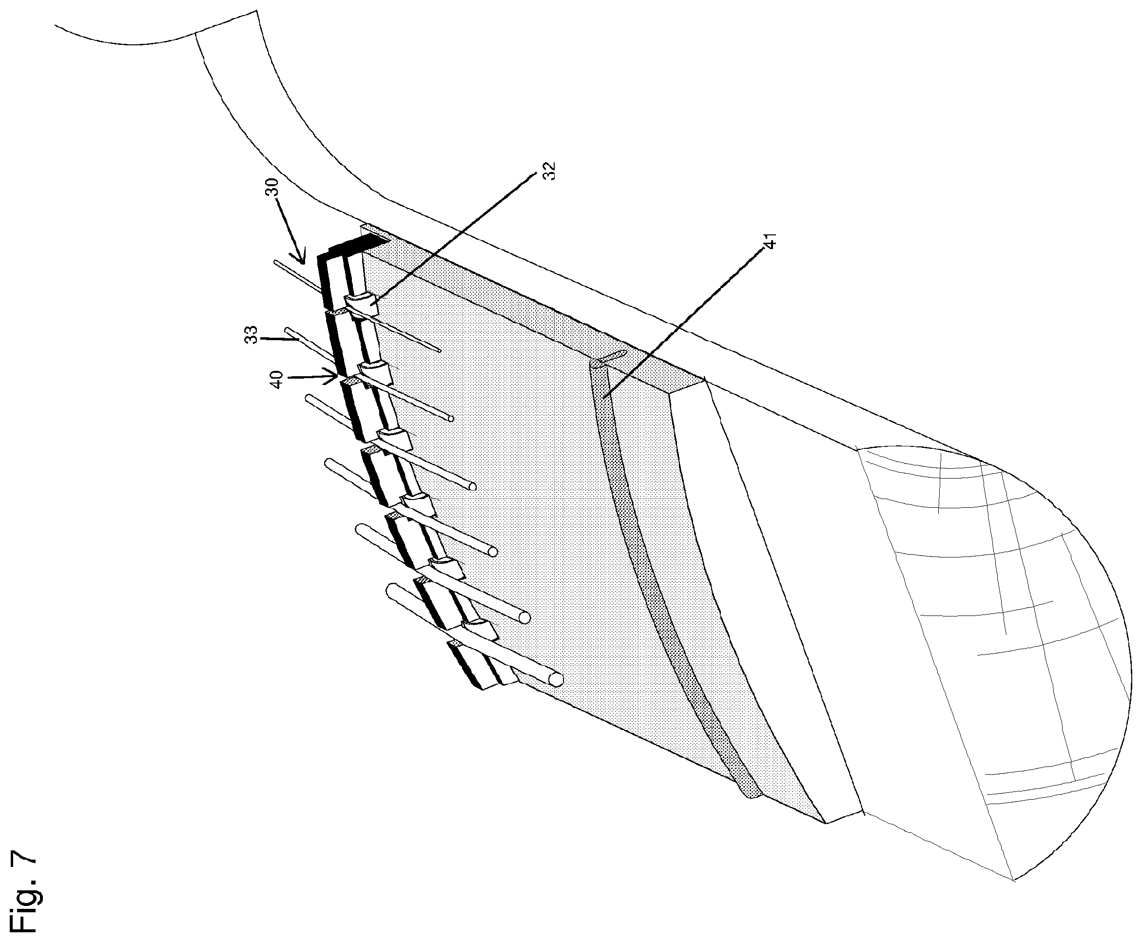 Patent US12347407 Figure 7 – Nut and string tree for a stringed musical instrument