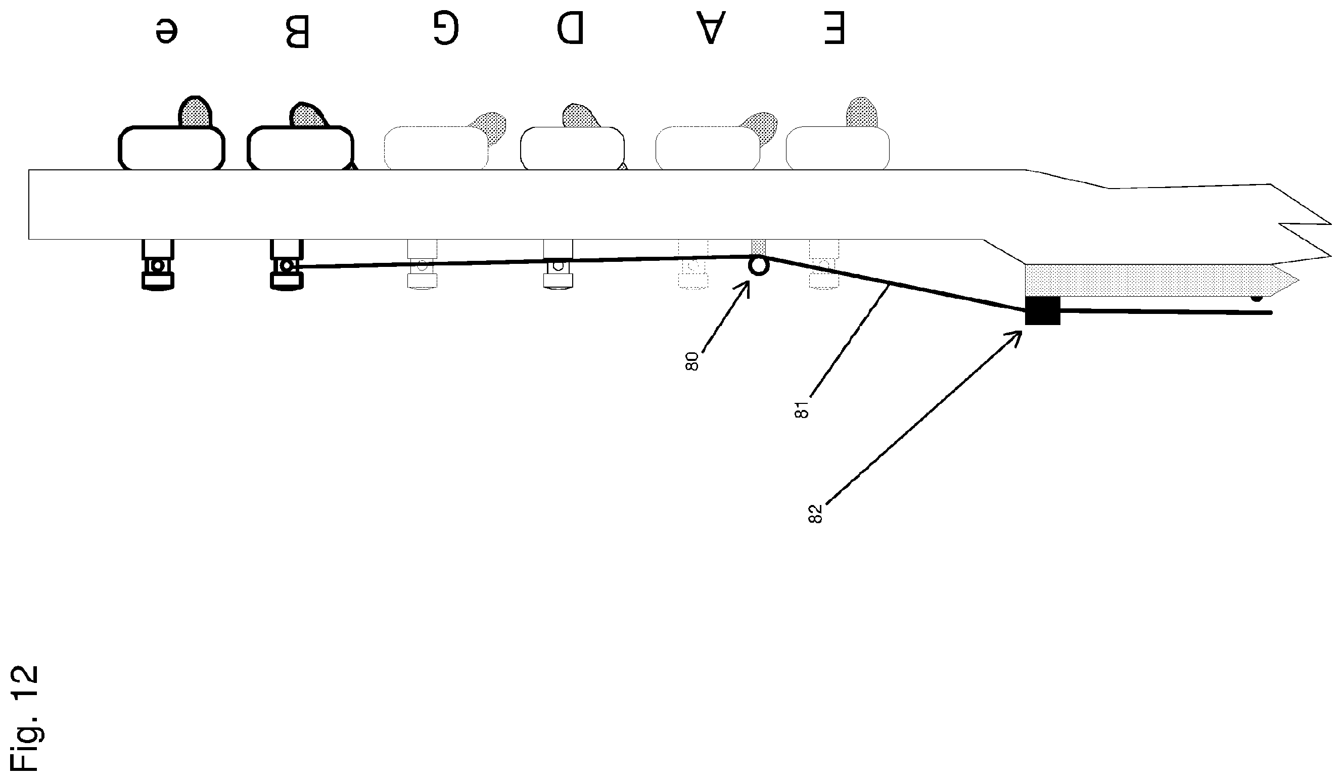 Patent US12347407 Figure 12 – Nut and string tree for a stringed musical instrument