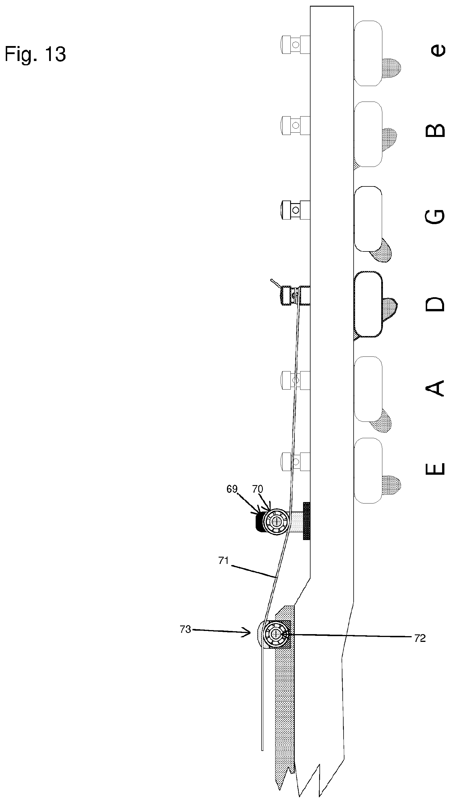 Patent US12347407 Figure 13 – Nut and string tree for a stringed musical instrument