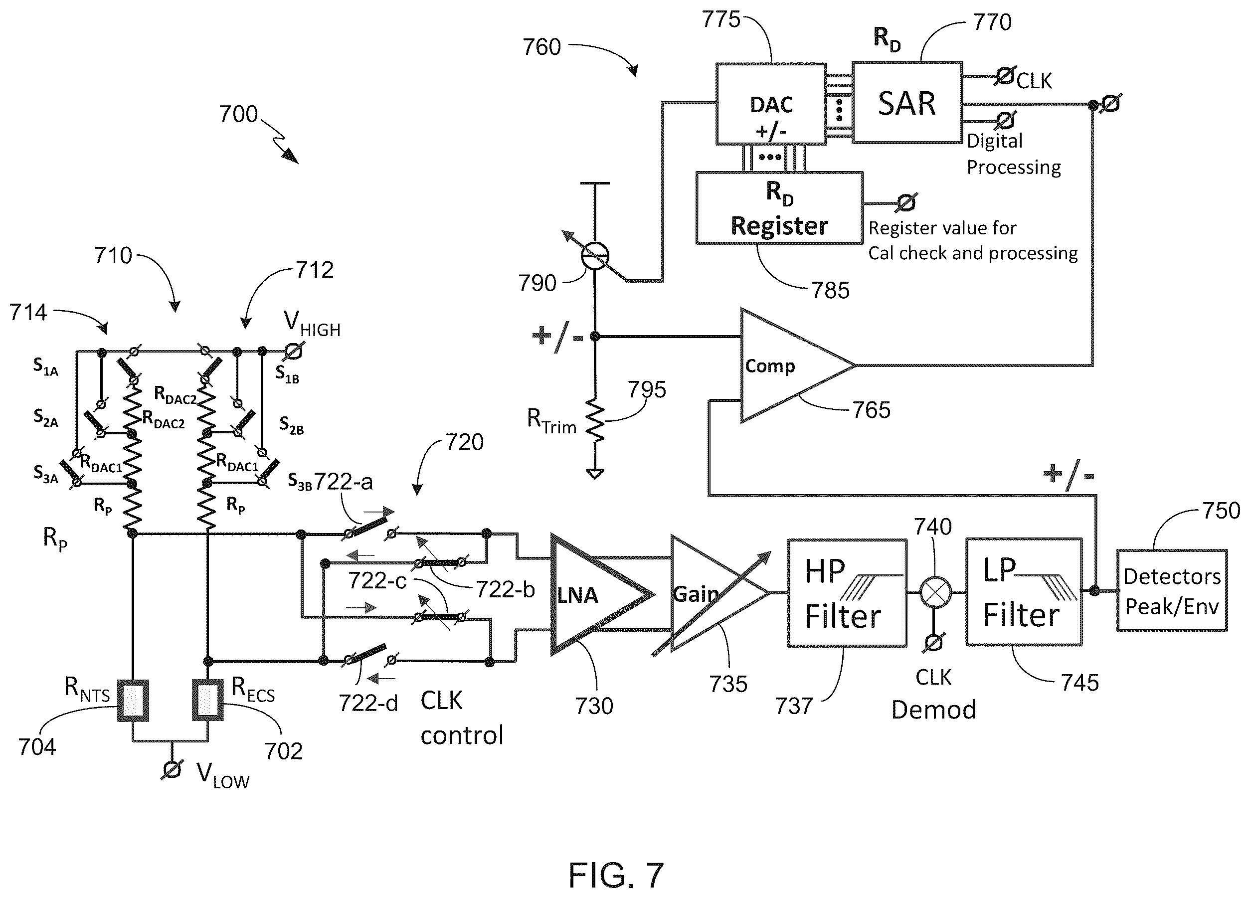 Patent US12347465 Figure 9 – Differential sense of embedded contact sensor (ECS) and near-field temperature sensor (NTS) utilizing chopping amplifier