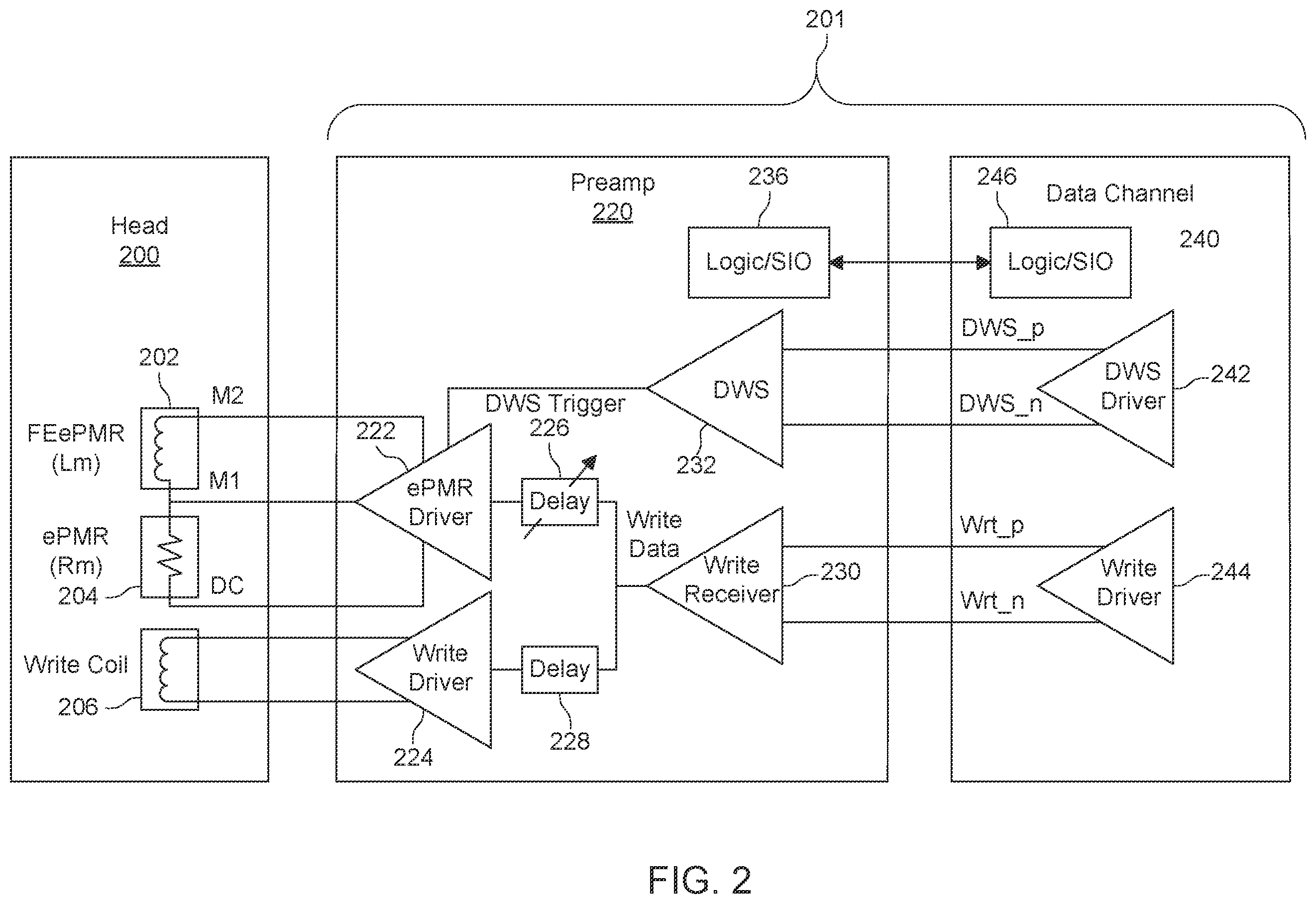 Patent US12347467 Figure 2 – DC and synchronized energy assisted perpendicular magnetic recording (EPMR) driver circuit for hard disk drive (HDD)