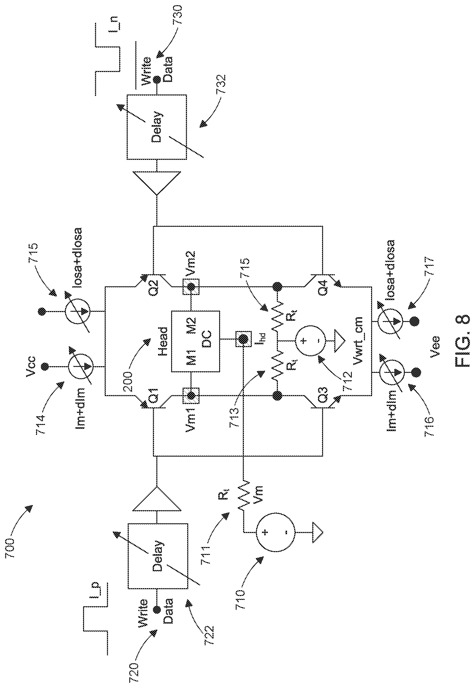 Patent US12347467 Figure 8 – DC and synchronized energy assisted perpendicular magnetic recording (EPMR) driver circuit for hard disk drive (HDD)