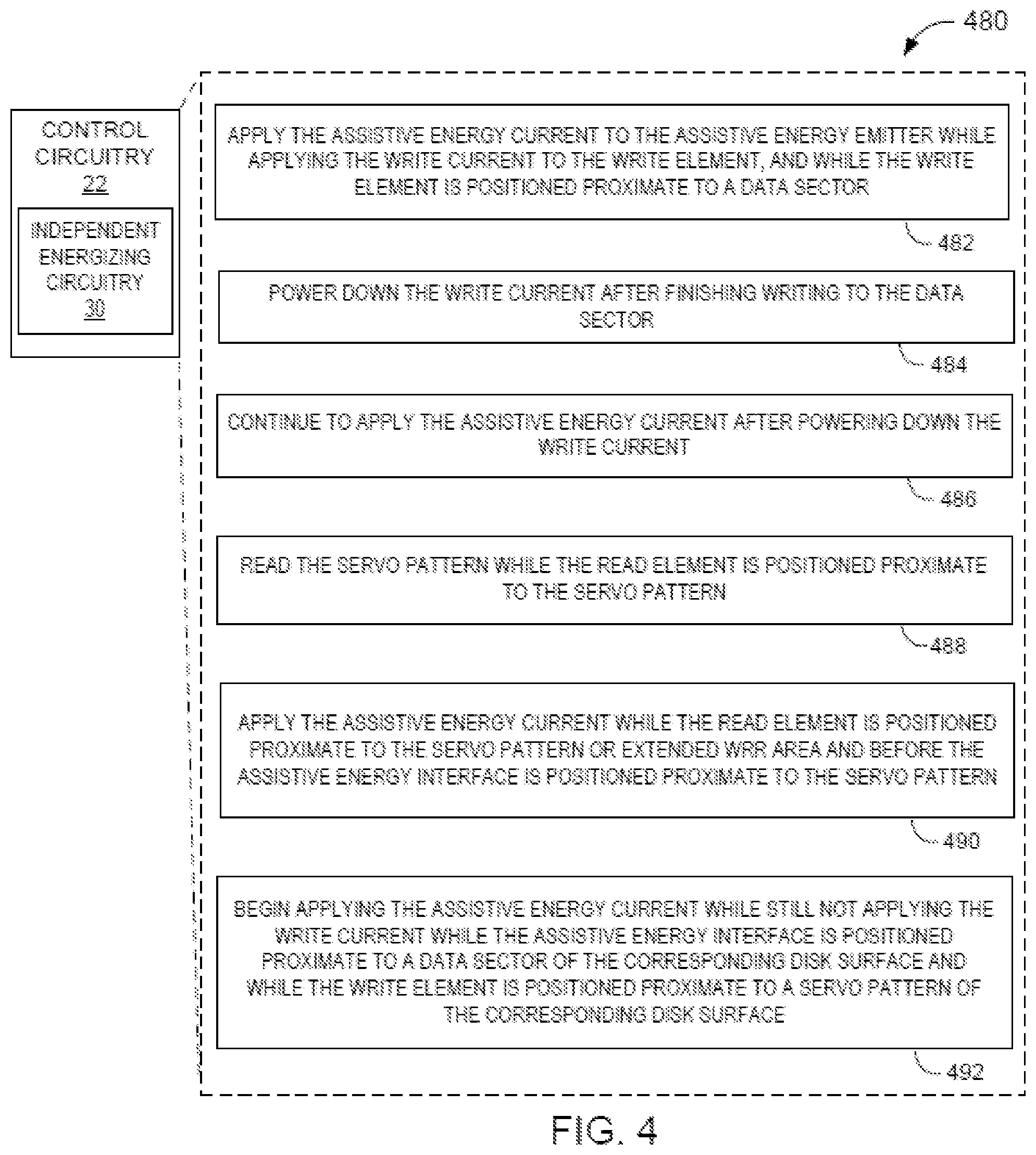 Patent US12347468 Figure 4 – Energy-assisted magnetic recording data storage device with opportunistic boosted laser pre-biasing