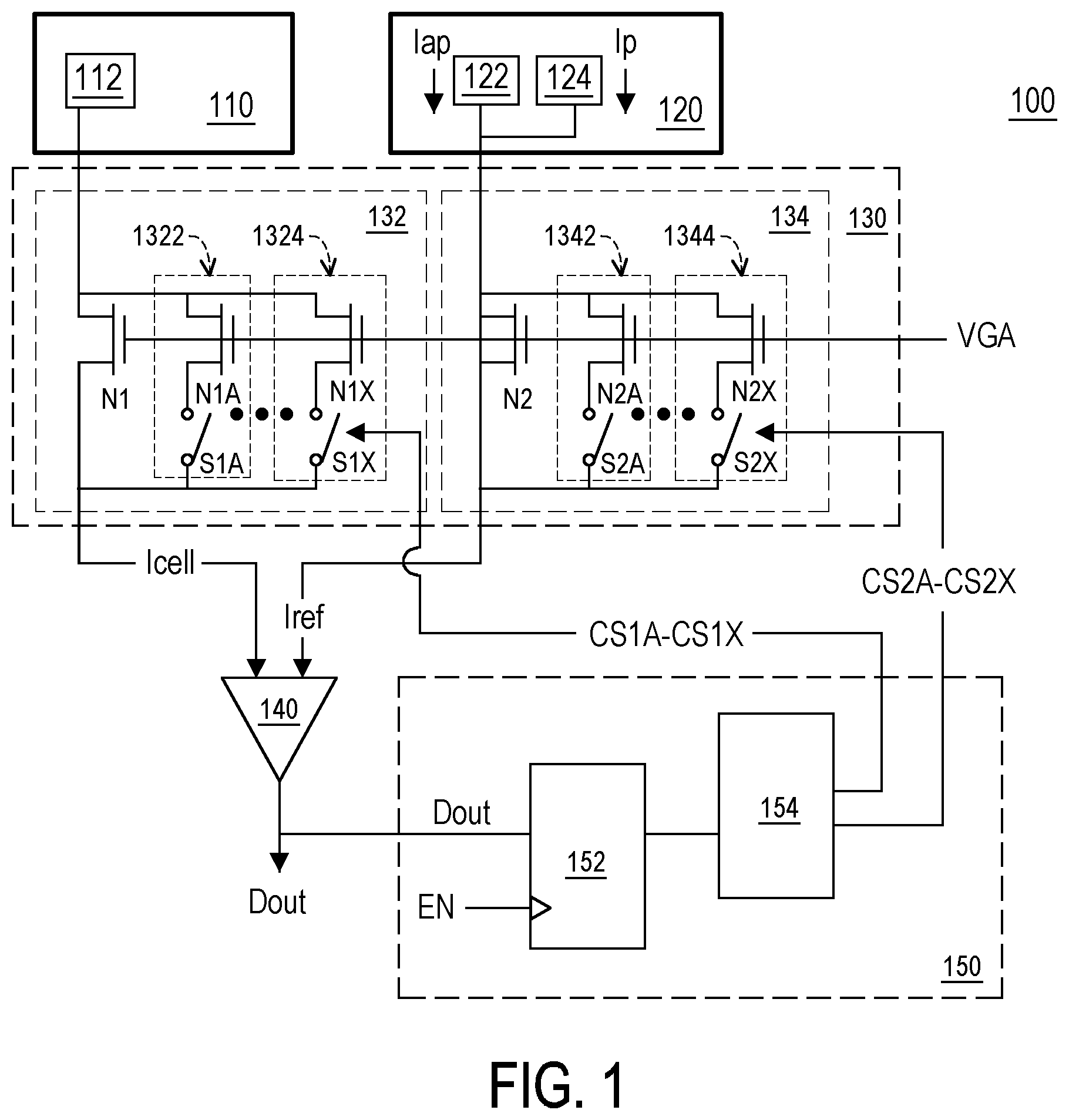 Patent US12347474 Figure 1 – Memory devices, circuits and methods of adjusting a sensing current for the memory device