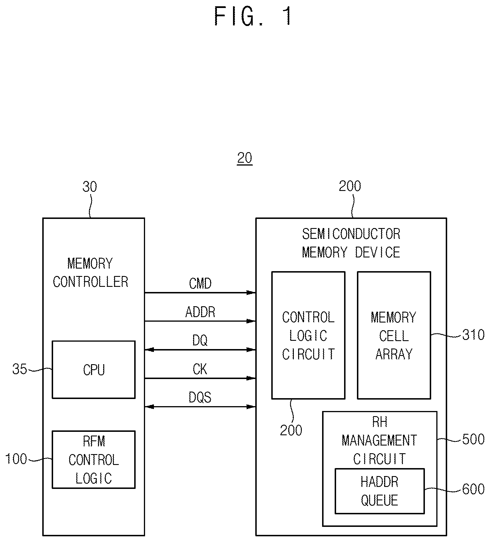 Patent US12347477 Figure 1 – Integrated circuit memory devices having efficient row hammer management and memory systems including the same