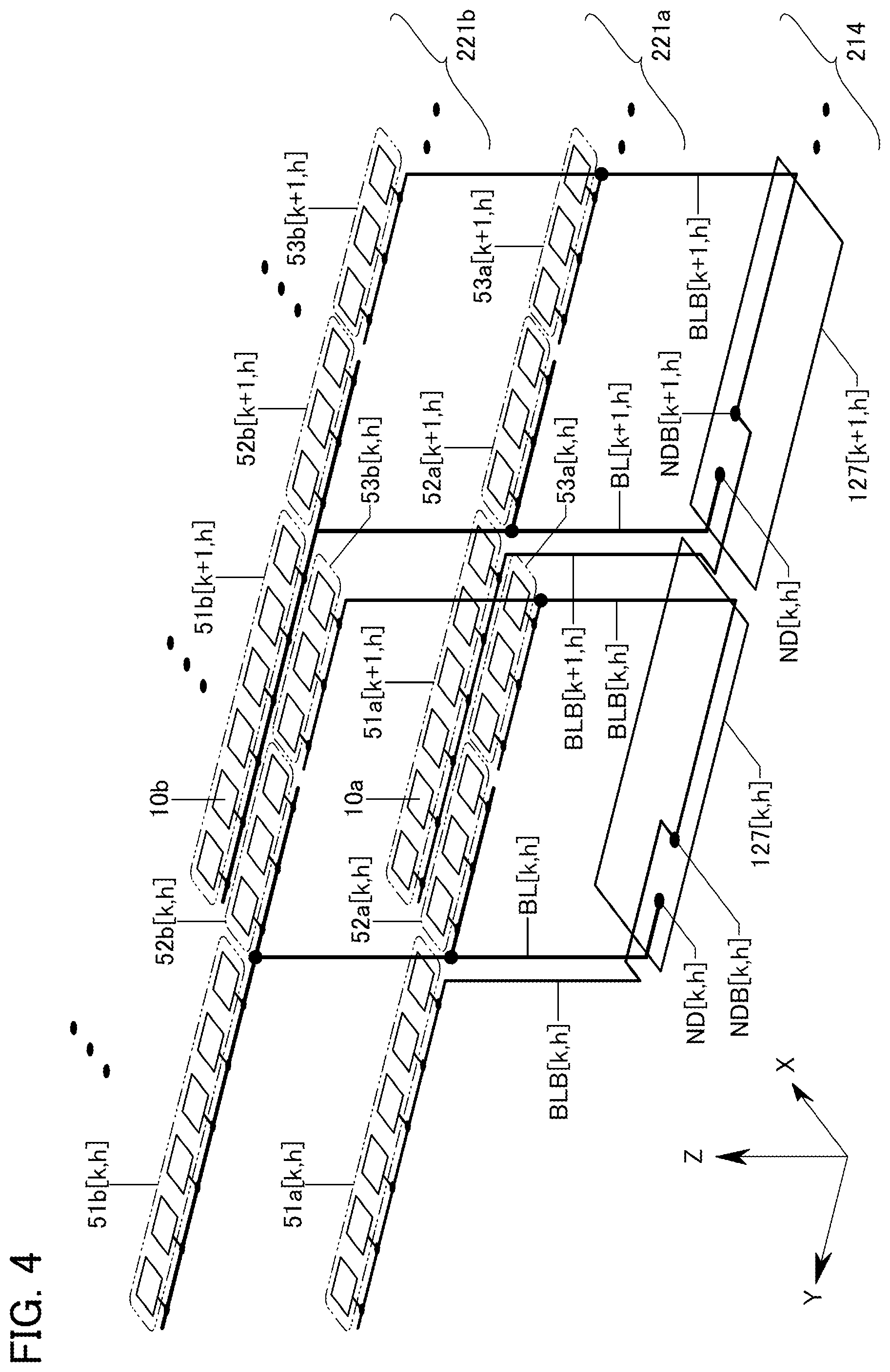Patent US12347482 Figure 4 – Memory device including plurality of overlap memory cell arrays with folded bit-lines