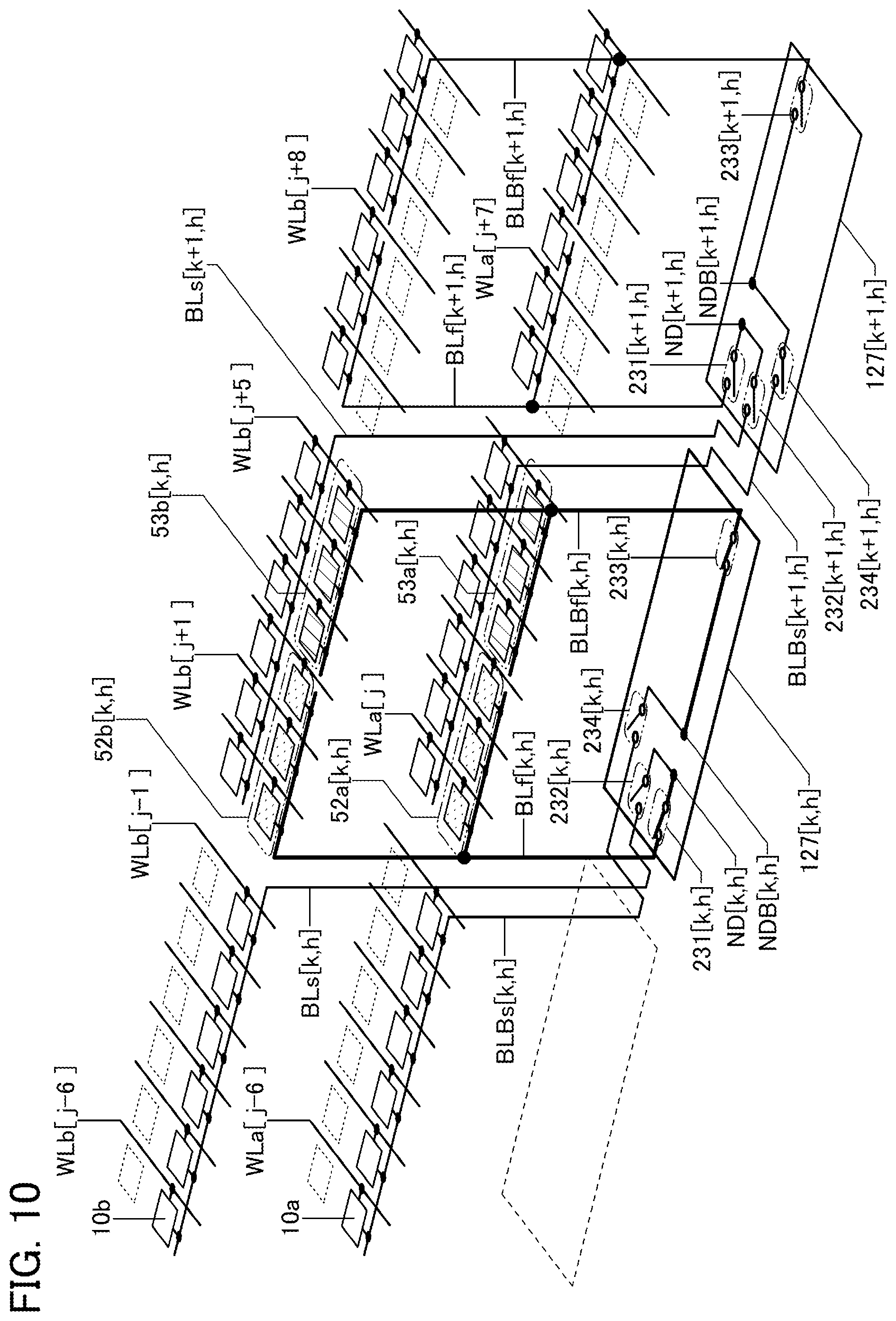Patent US12347482 Figure 10 – Memory device including plurality of overlap memory cell arrays with folded bit-lines