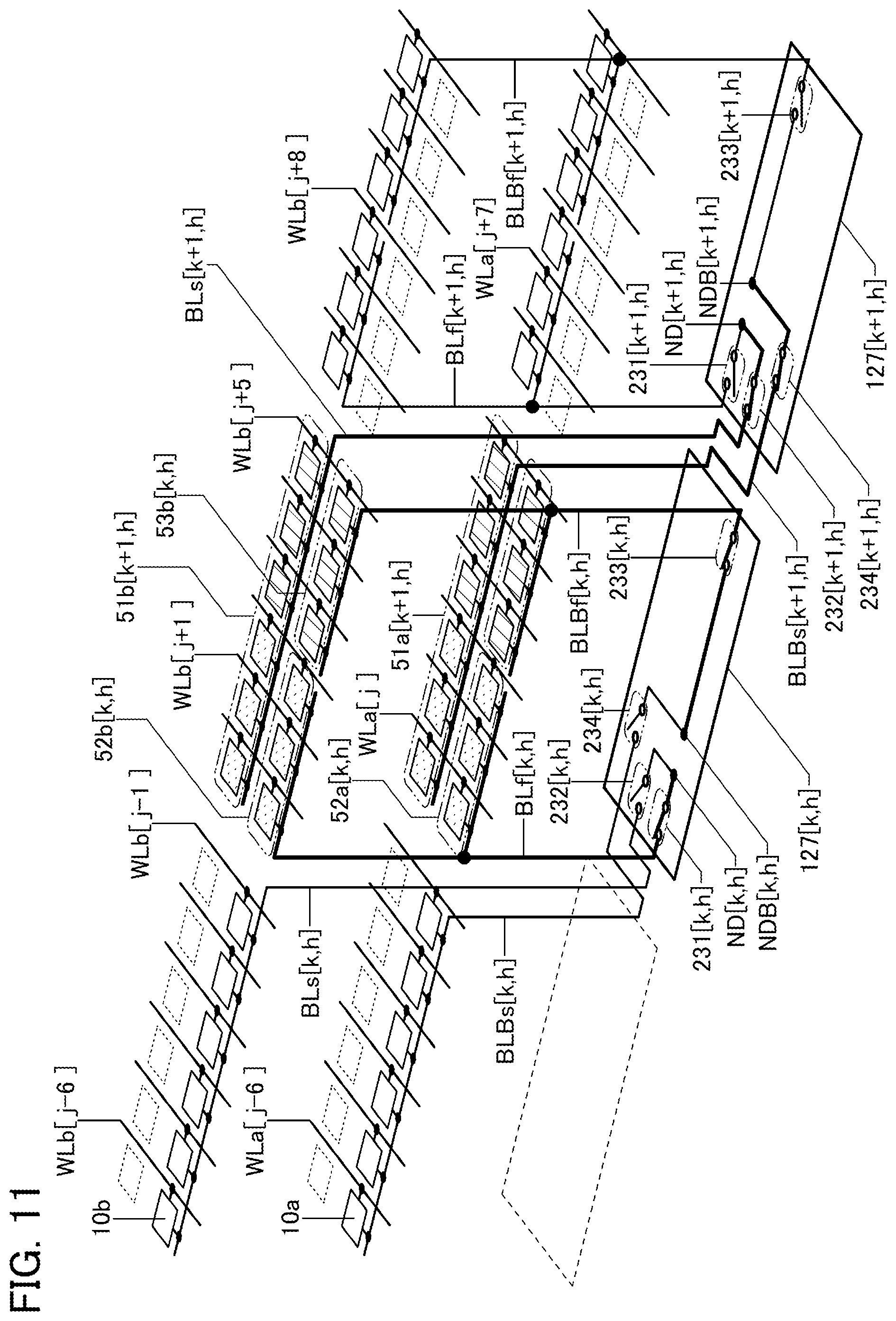 Patent US12347482 Figure 11 – Memory device including plurality of overlap memory cell arrays with folded bit-lines