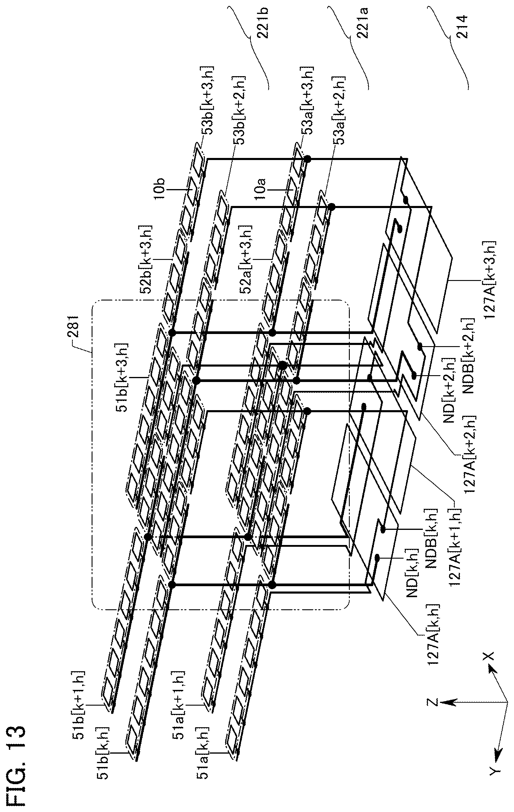 Patent US12347482 Figure 13 – Memory device including plurality of overlap memory cell arrays with folded bit-lines