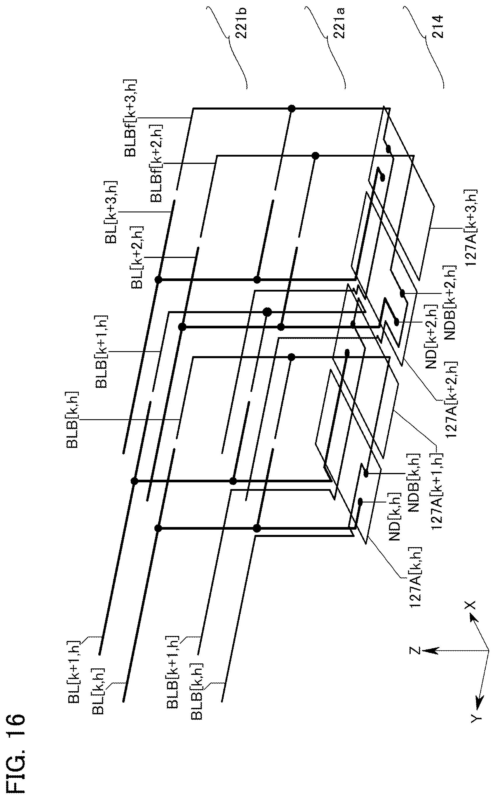 Patent US12347482 Figure 16 – Memory device including plurality of overlap memory cell arrays with folded bit-lines