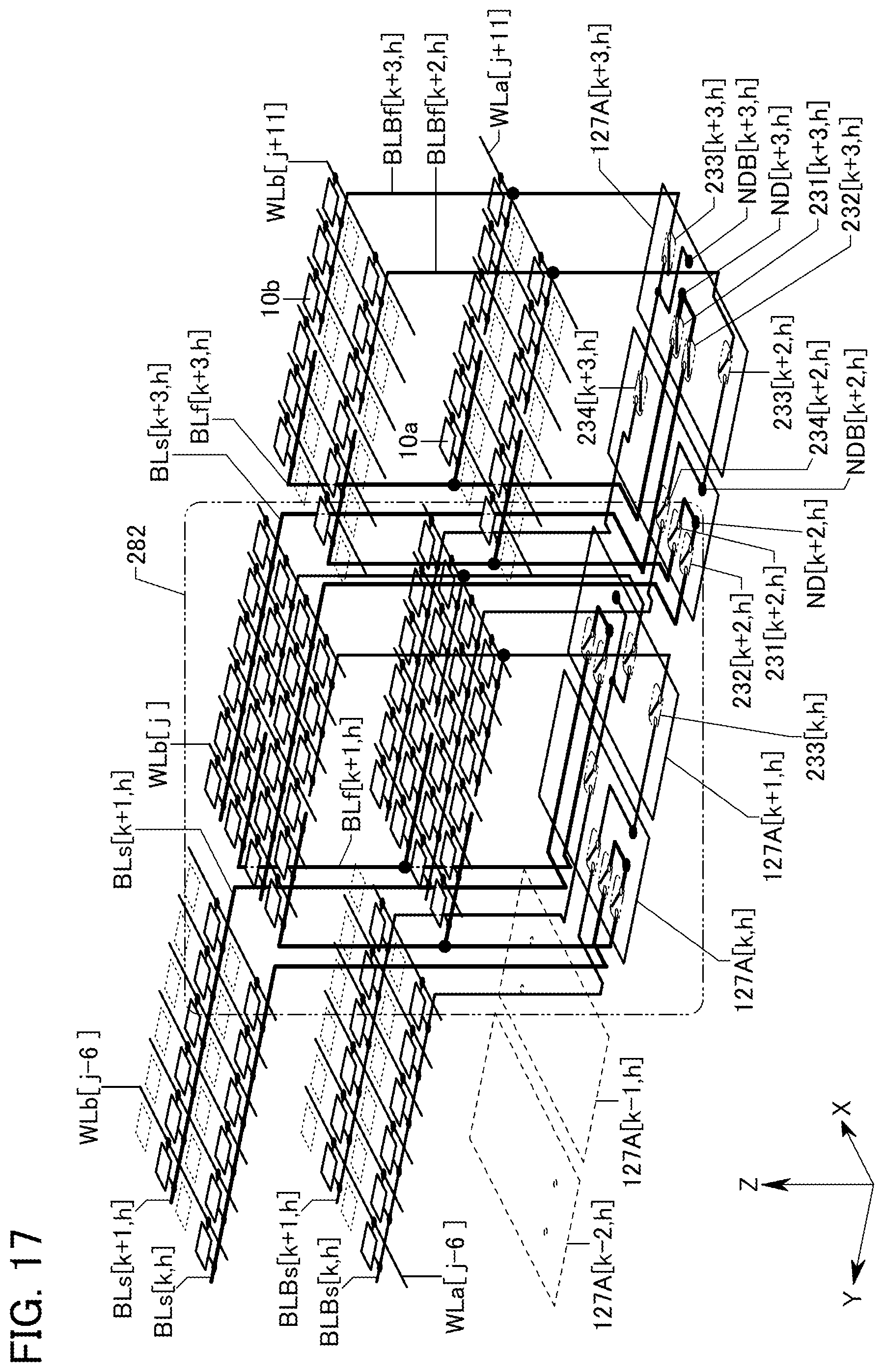 Patent US12347482 Figure 17 – Memory device including plurality of overlap memory cell arrays with folded bit-lines