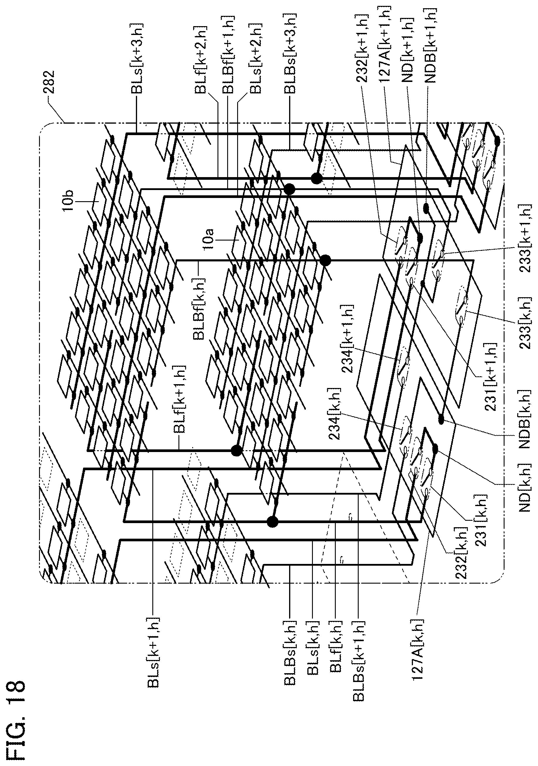Patent US12347482 Figure 18 – Memory device including plurality of overlap memory cell arrays with folded bit-lines