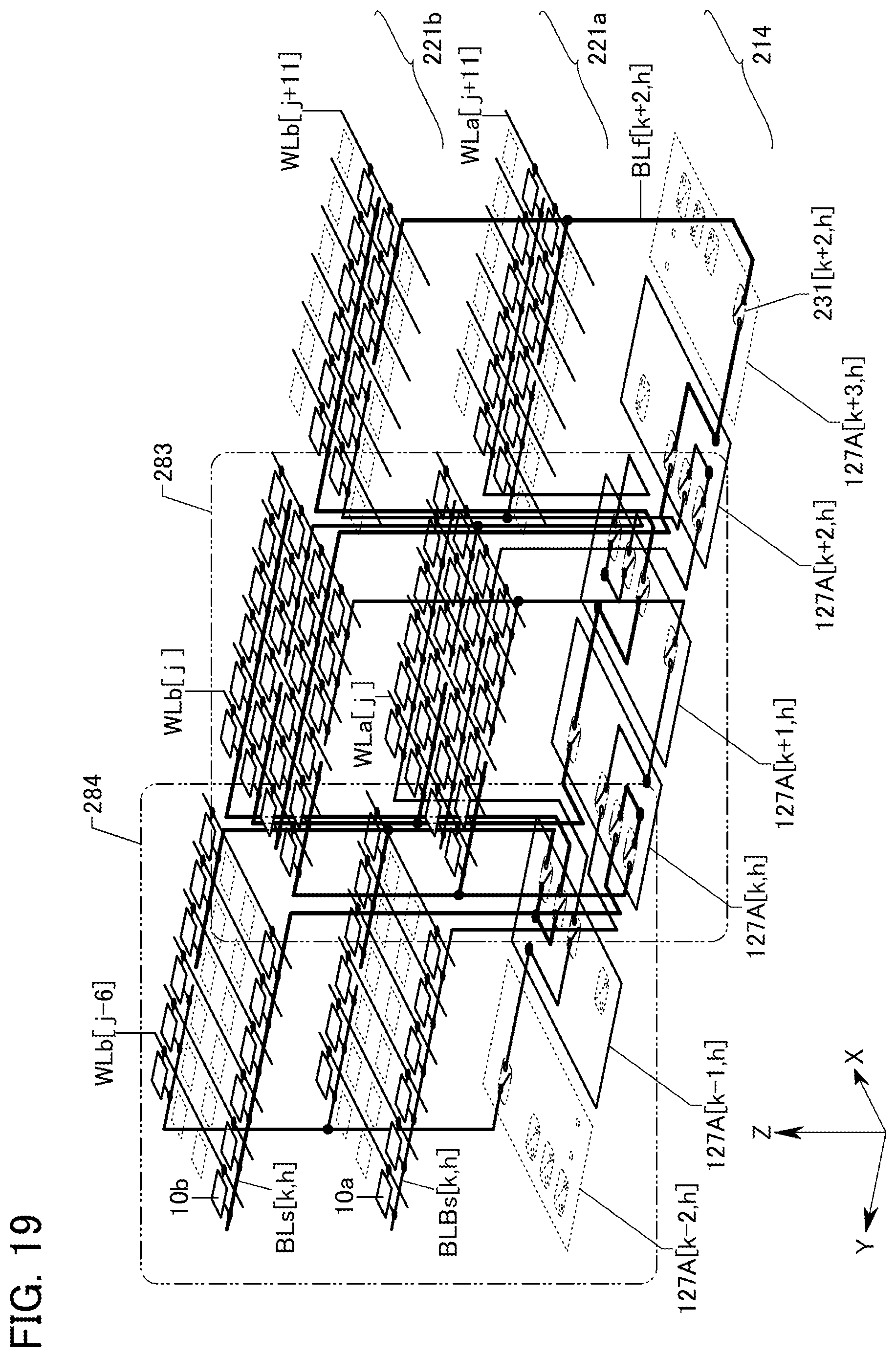 Patent US12347482 Figure 19 – Memory device including plurality of overlap memory cell arrays with folded bit-lines
