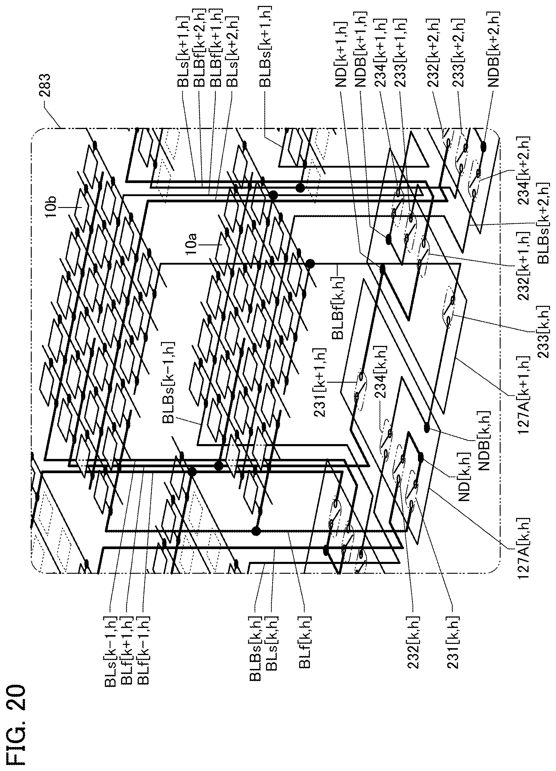 Patent US12347482 Figure 20 – Memory device including plurality of overlap memory cell arrays with folded bit-lines
