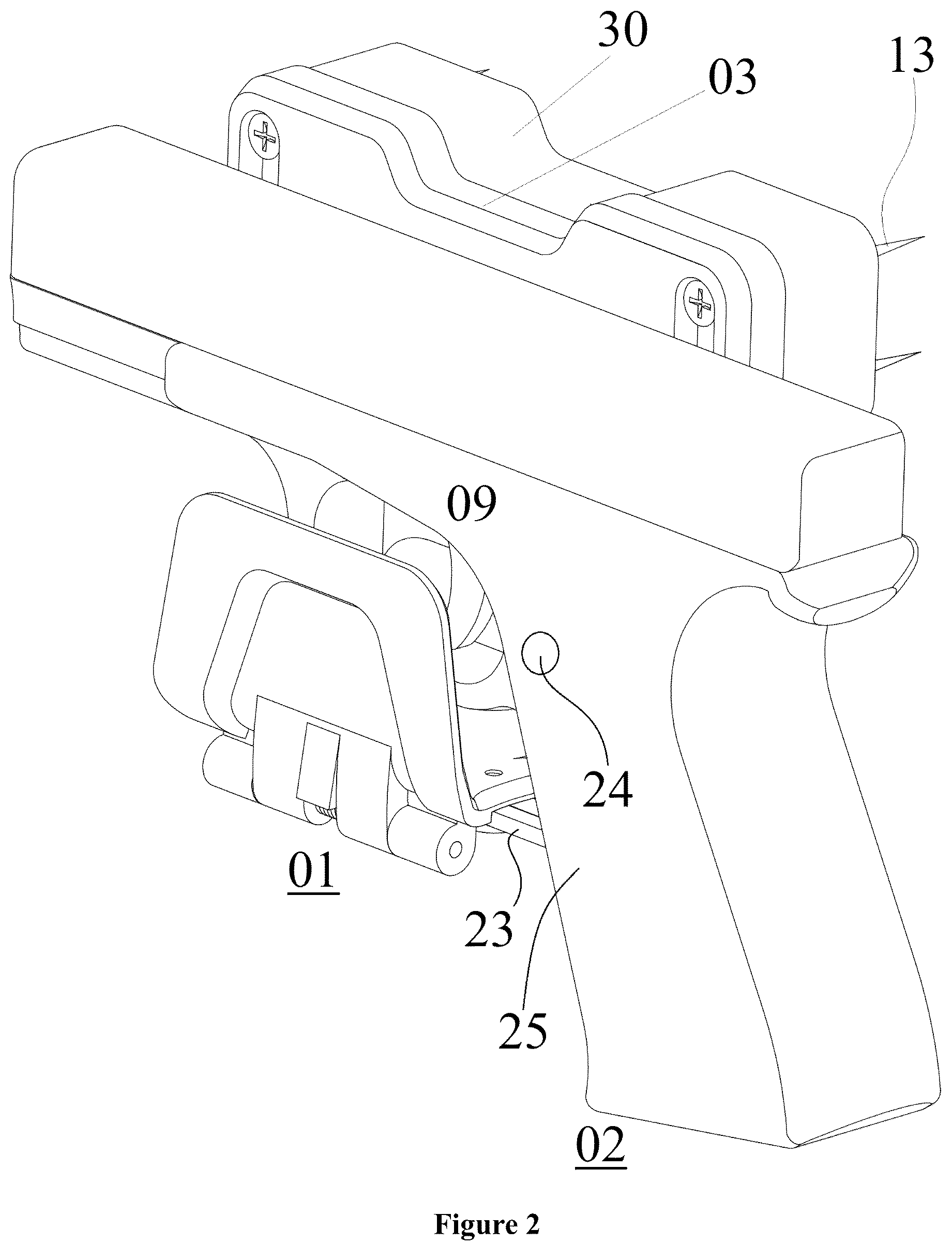 Patent US12347615 Figure 2 – Side firearm magnet mount and method of securely holding firearm and preventing accidental discharge