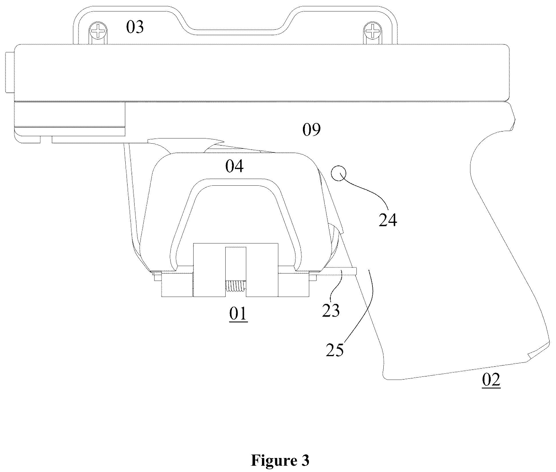 Patent US12347615 Figure 3 – Side firearm magnet mount and method of securely holding firearm and preventing accidental discharge