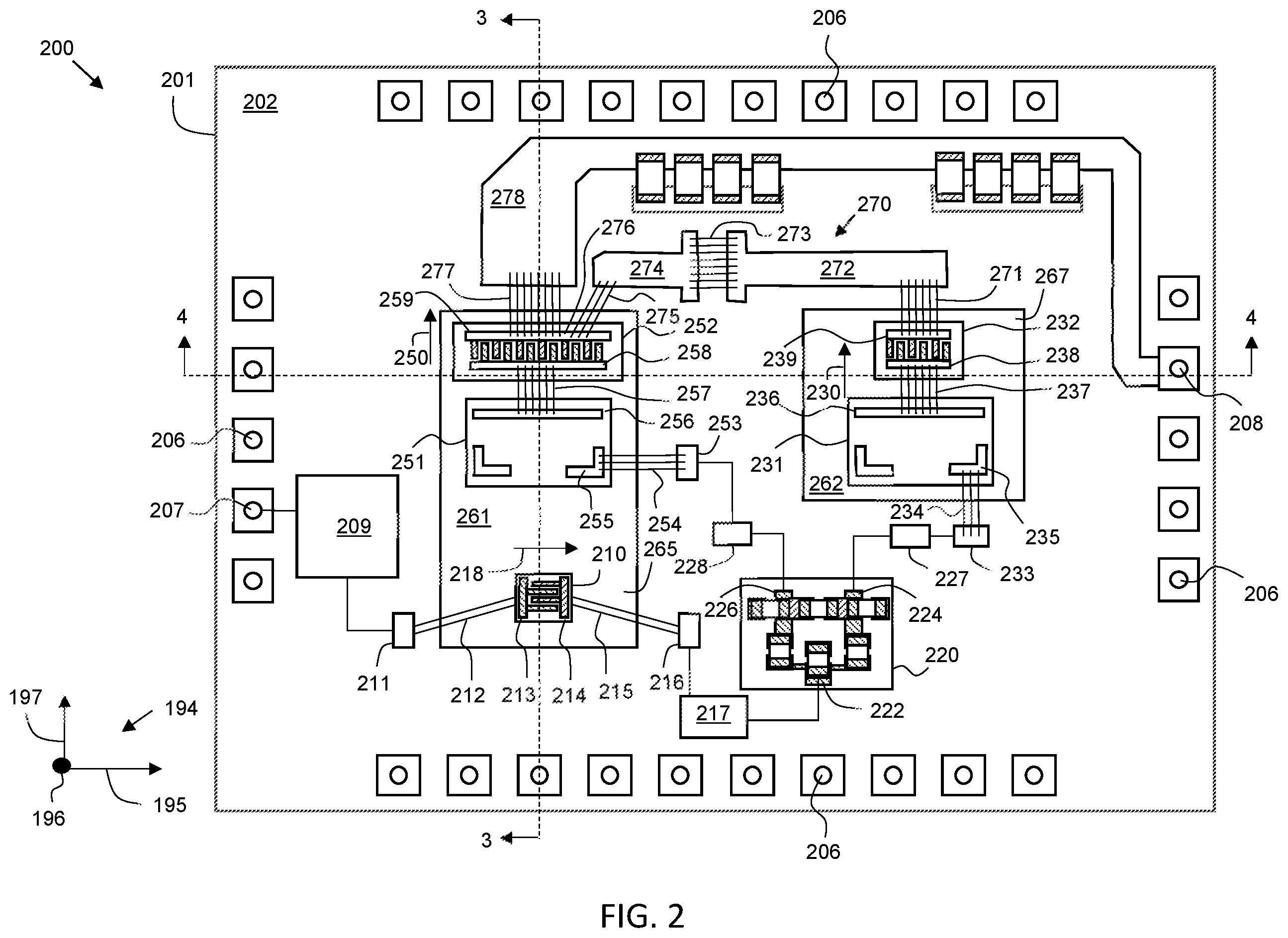 Patent US12347740 Figure 2 – Power amplifier module with transistor dies for multiple amplifier stages on a same heat dissipation structure