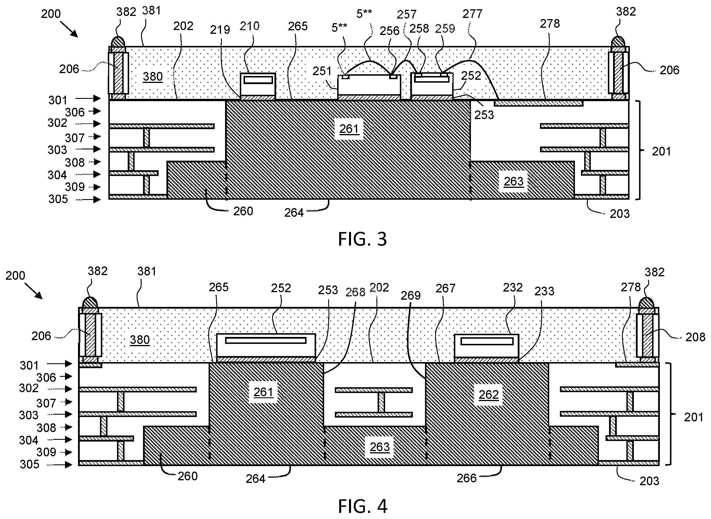 Patent US12347740 Figure 3 – Power amplifier module with transistor dies for multiple amplifier stages on a same heat dissipation structure