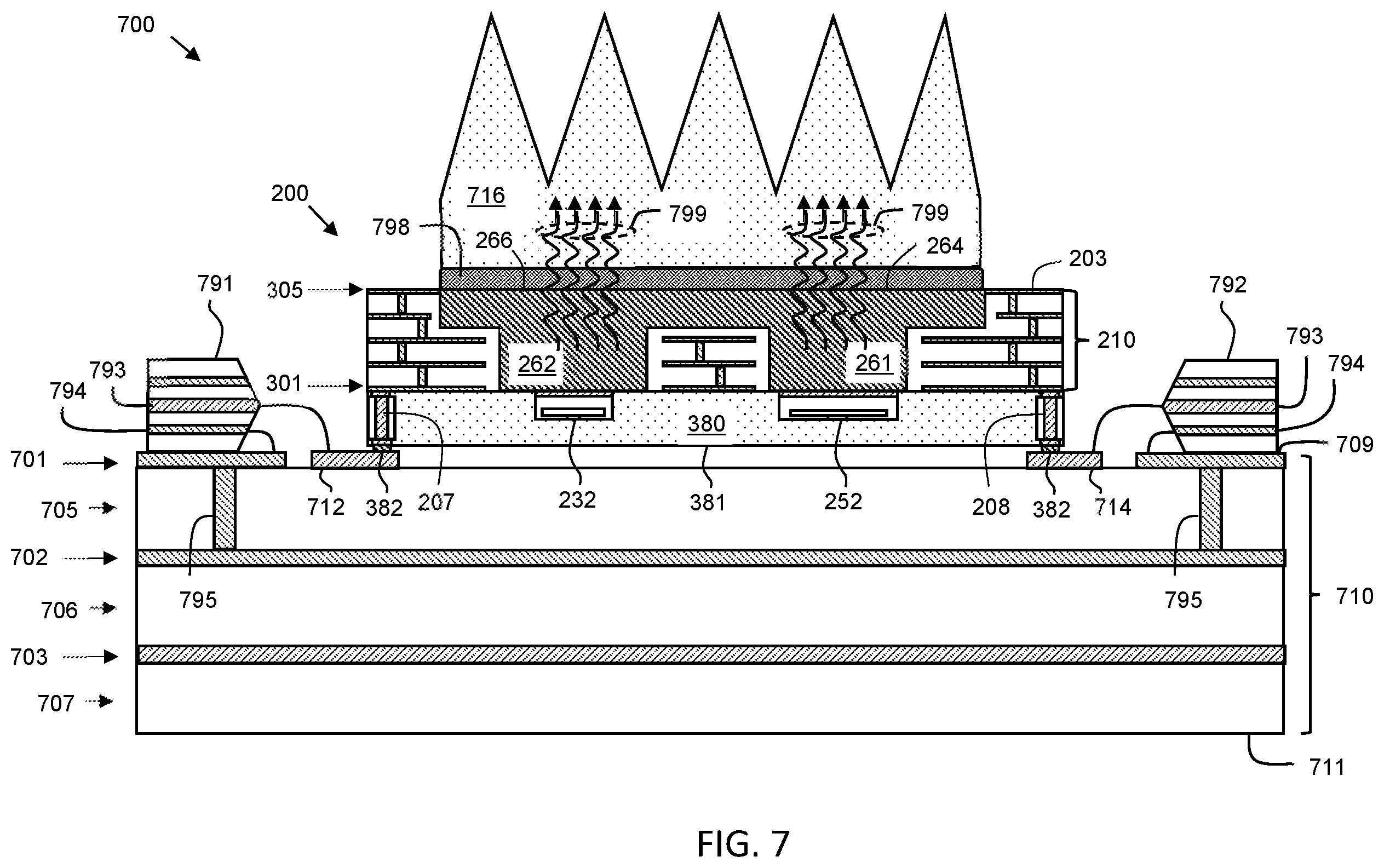 Patent US12347740 Figure 5 – Power amplifier module with transistor dies for multiple amplifier stages on a same heat dissipation structure