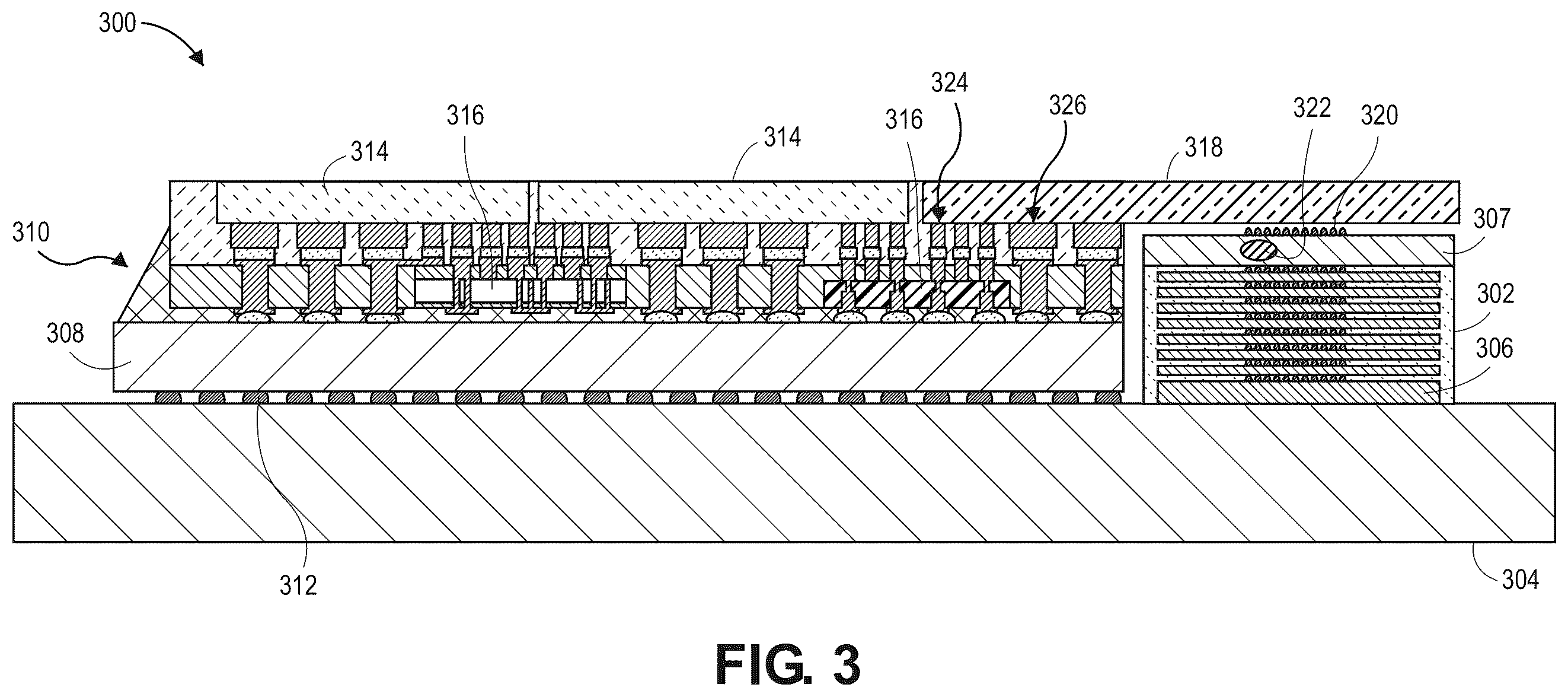 Patent US12347780 Figure 3 – Integrated circuit package with flipped high bandwidth memory device