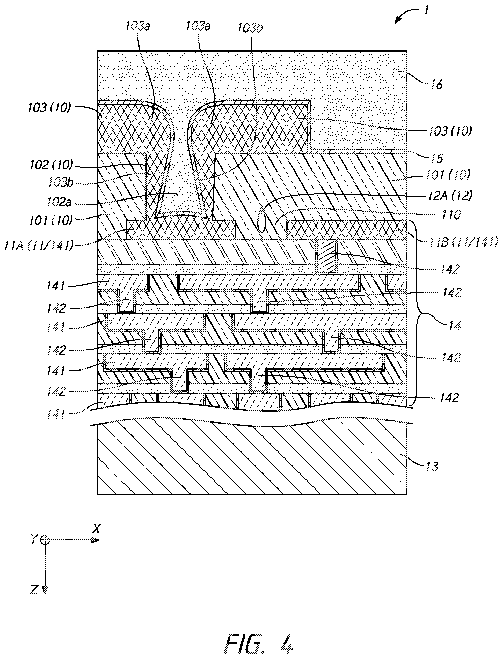 Patent US12347797 Figure 4 – Apparatus, semiconductor device, and redistribution layer structure thereof