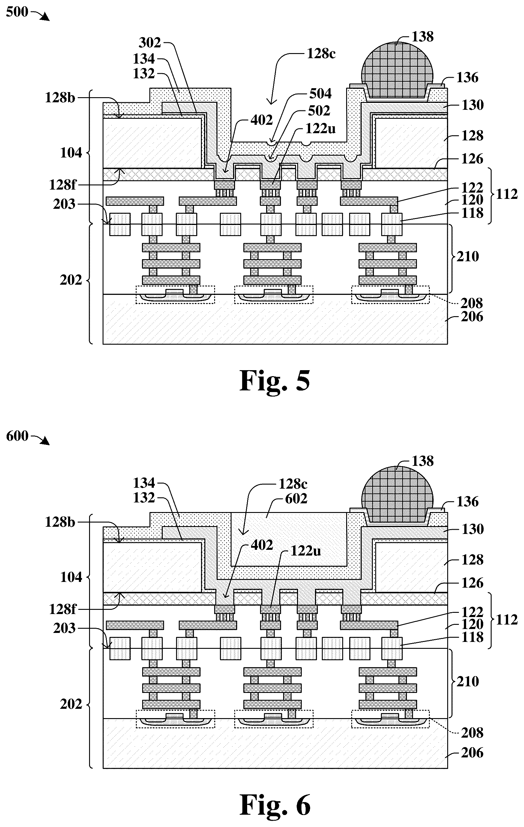 Patent US12347799 Figure 4 – Bond pad structure coupled to multiple interconnect conductive\ structures through trench in substrate
