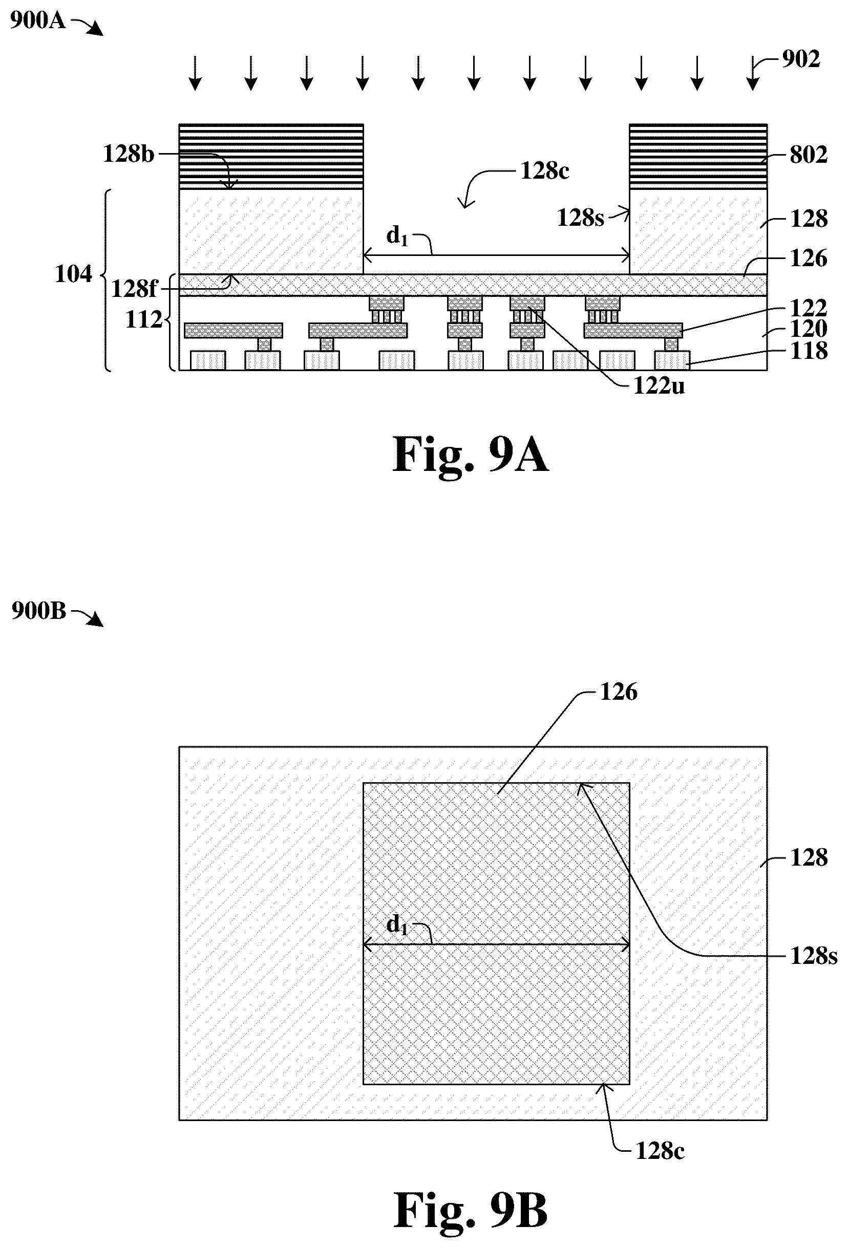 Patent US12347799 Figure 6 – Bond pad structure coupled to multiple interconnect conductive\ structures through trench in substrate