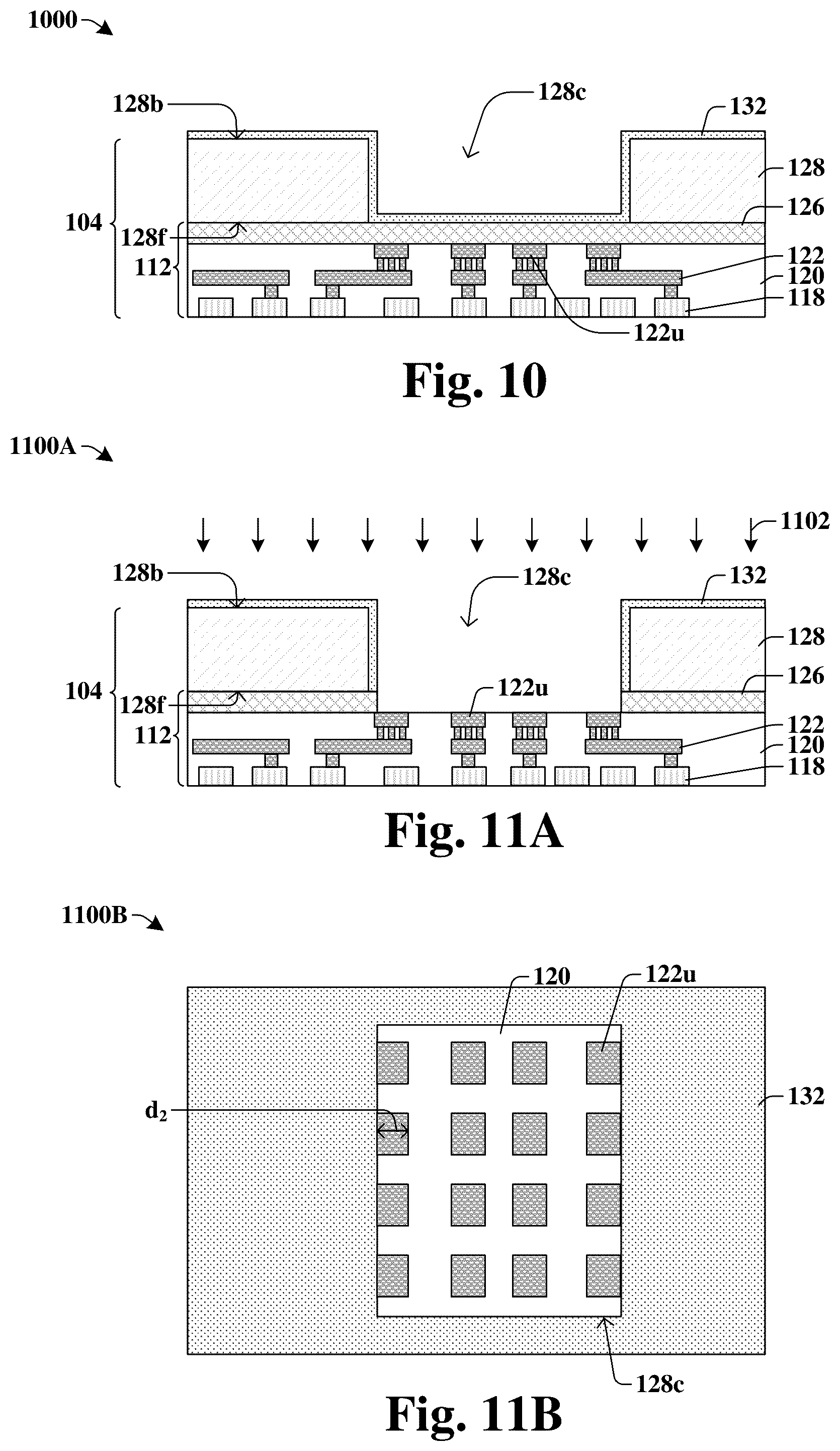 Patent US12347799 Figure 7 – Bond pad structure coupled to multiple interconnect conductive\ structures through trench in substrate