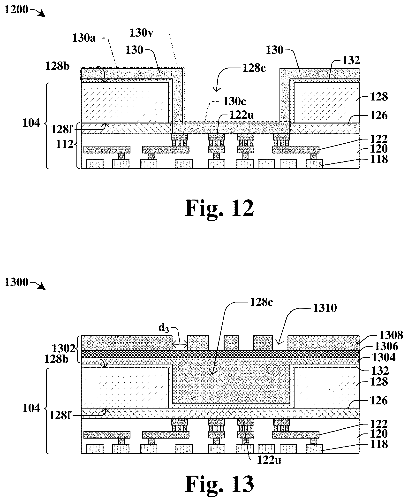 Patent US12347799 Figure 8 – Bond pad structure coupled to multiple interconnect conductive\ structures through trench in substrate
