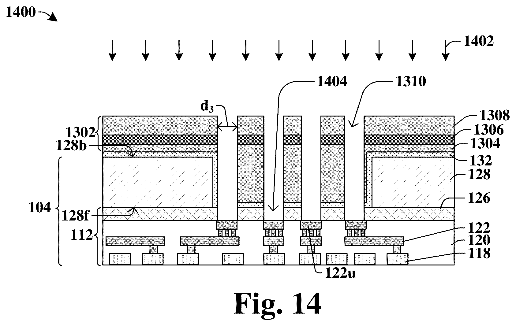 Patent US12347799 Figure 9 – Bond pad structure coupled to multiple interconnect conductive\ structures through trench in substrate