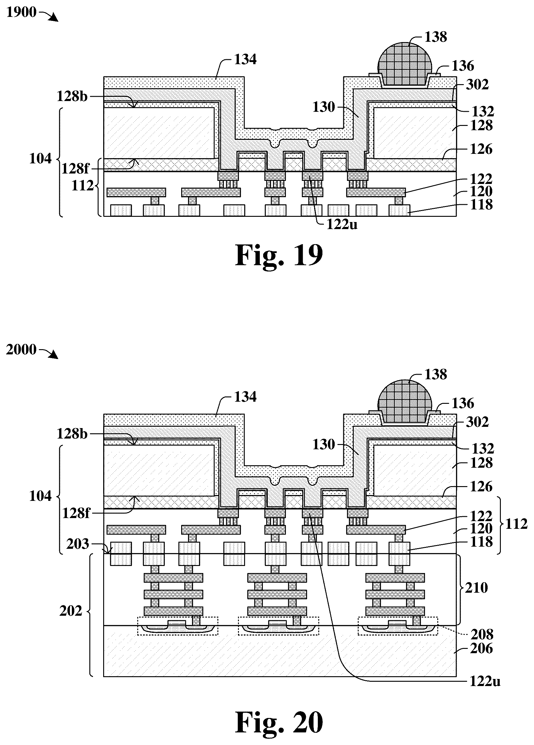 Patent US12347799 Figure 12 – Bond pad structure coupled to multiple interconnect conductive\ structures through trench in substrate