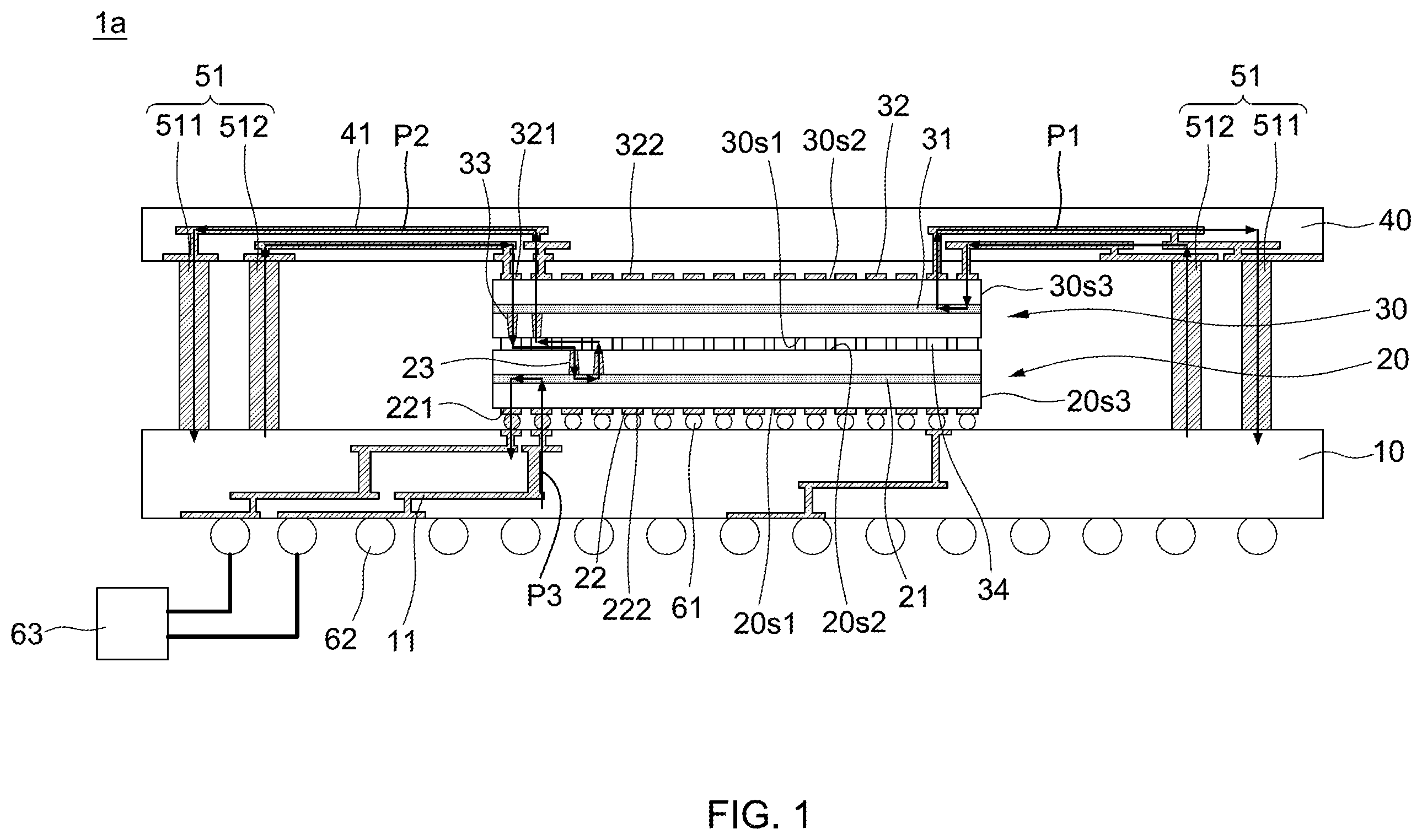 Patent US12347811 Figure 1 – Electronic device including electronic component receiving power from two sides