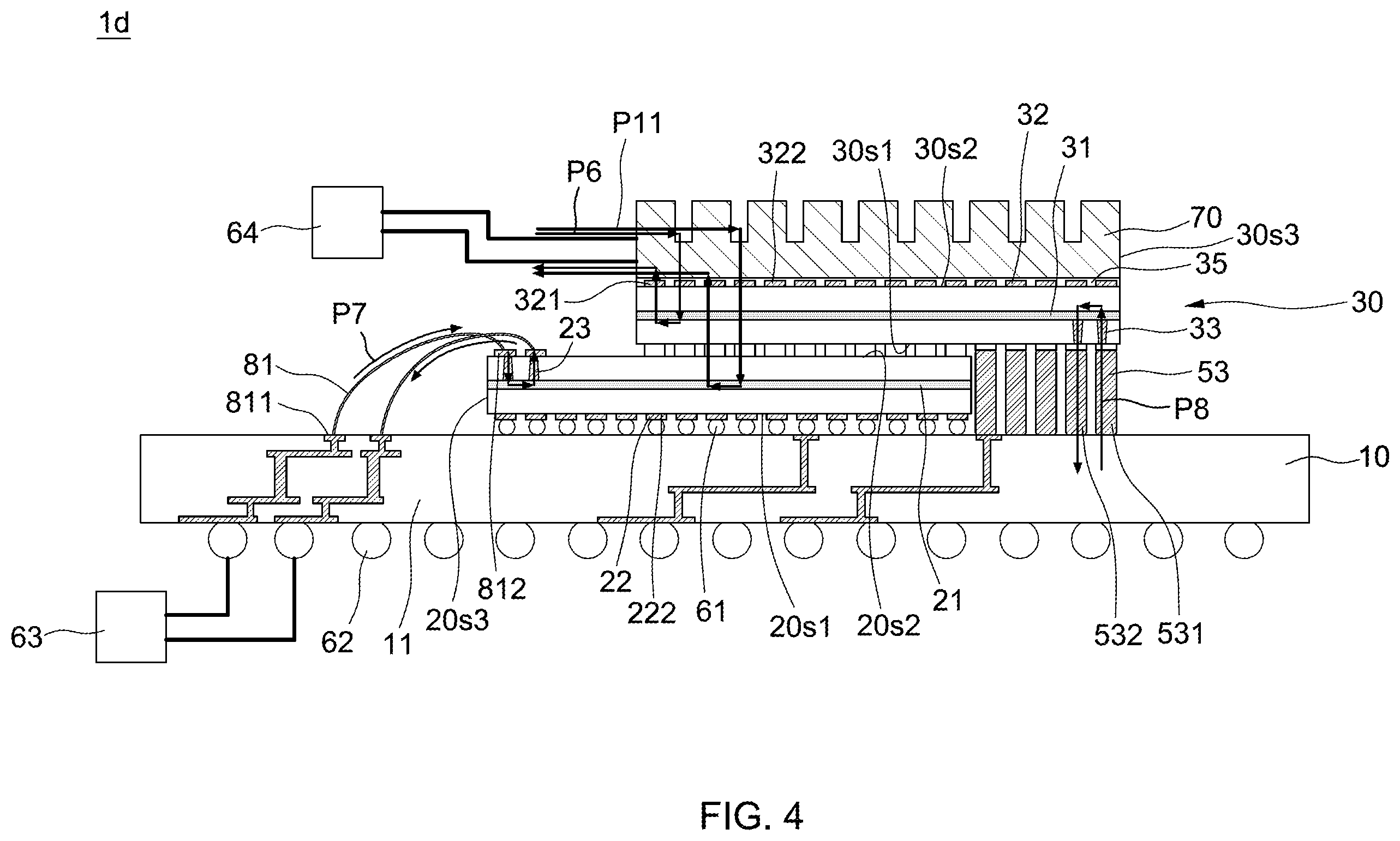 Patent US12347811 Figure 4 – Electronic device including electronic component receiving power from two sides