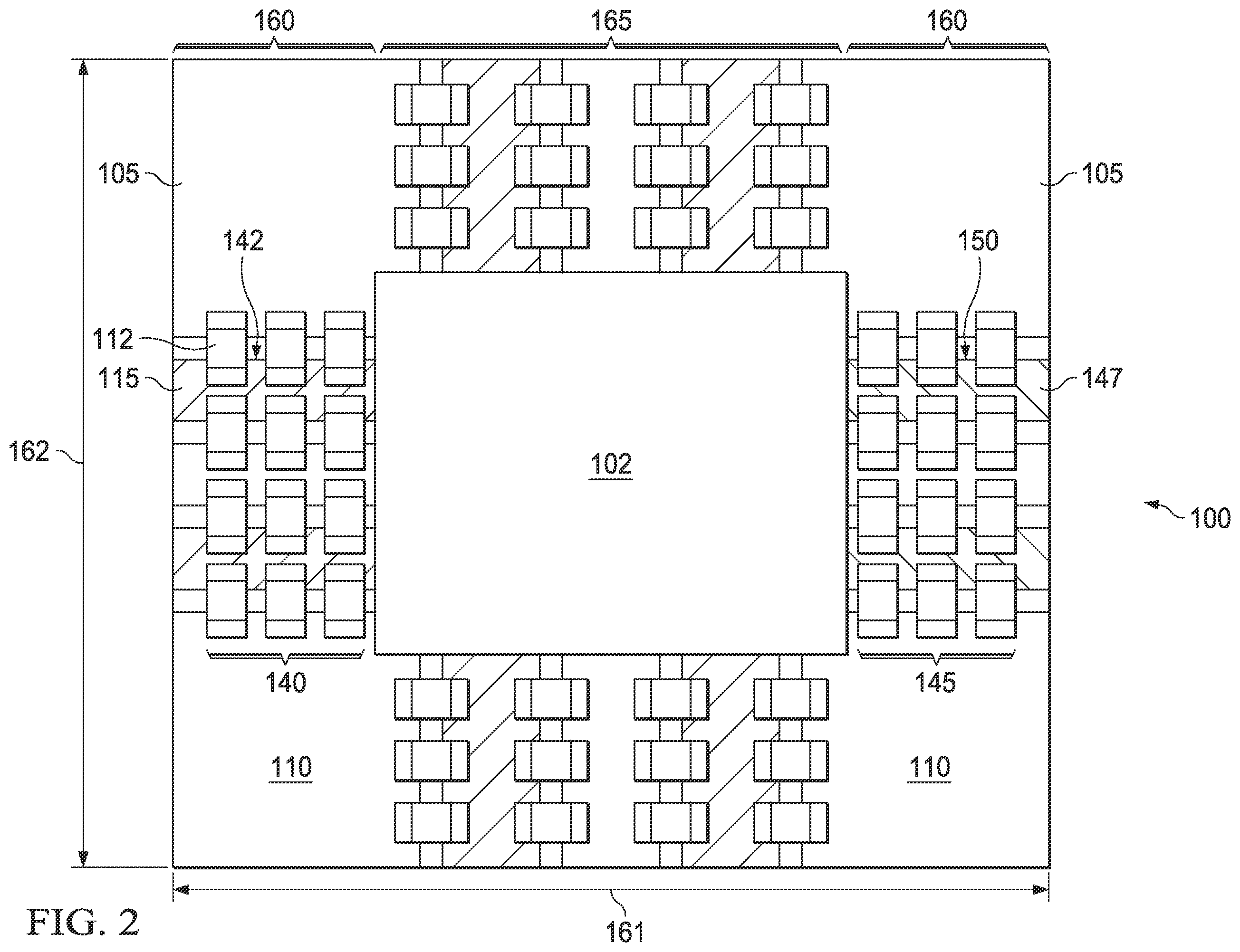 Patent US12347816 Figure 2 – Integrated circuit package with decoupling capacitors