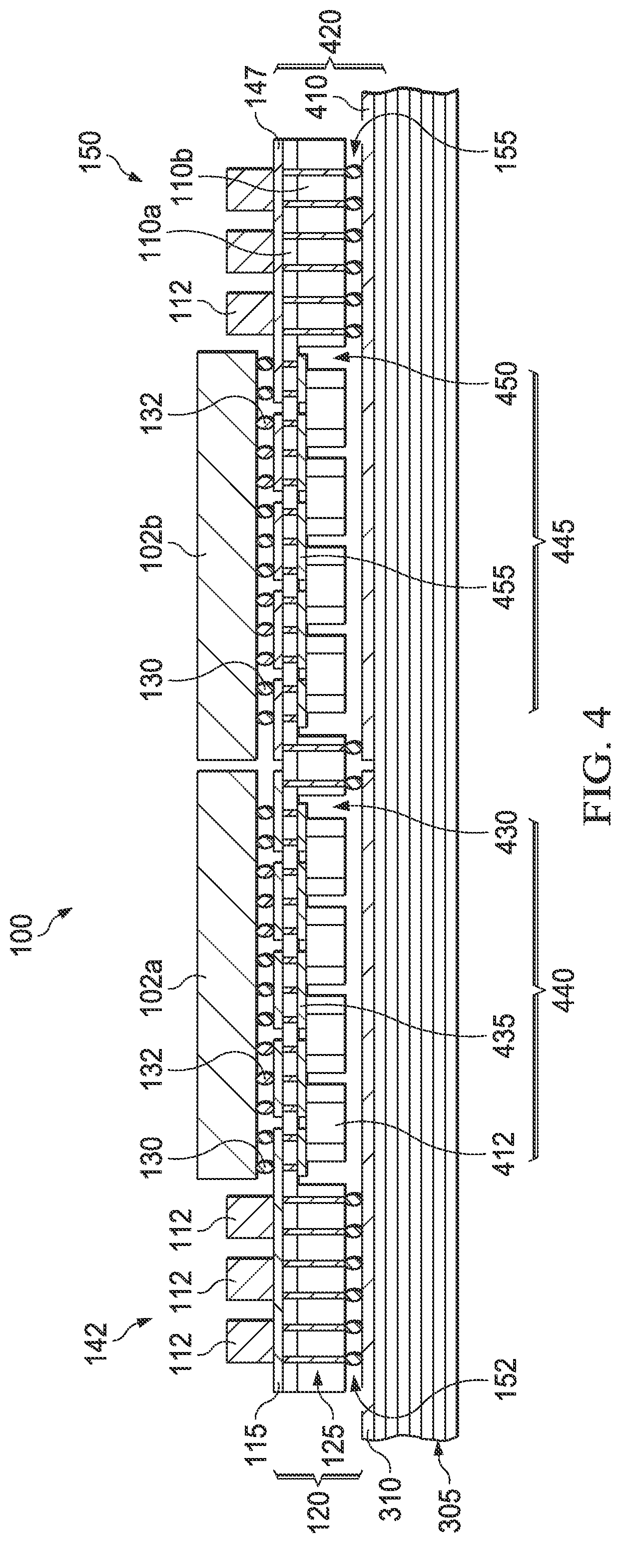 Patent US12347816 Figure 3 – Integrated circuit package with decoupling capacitors